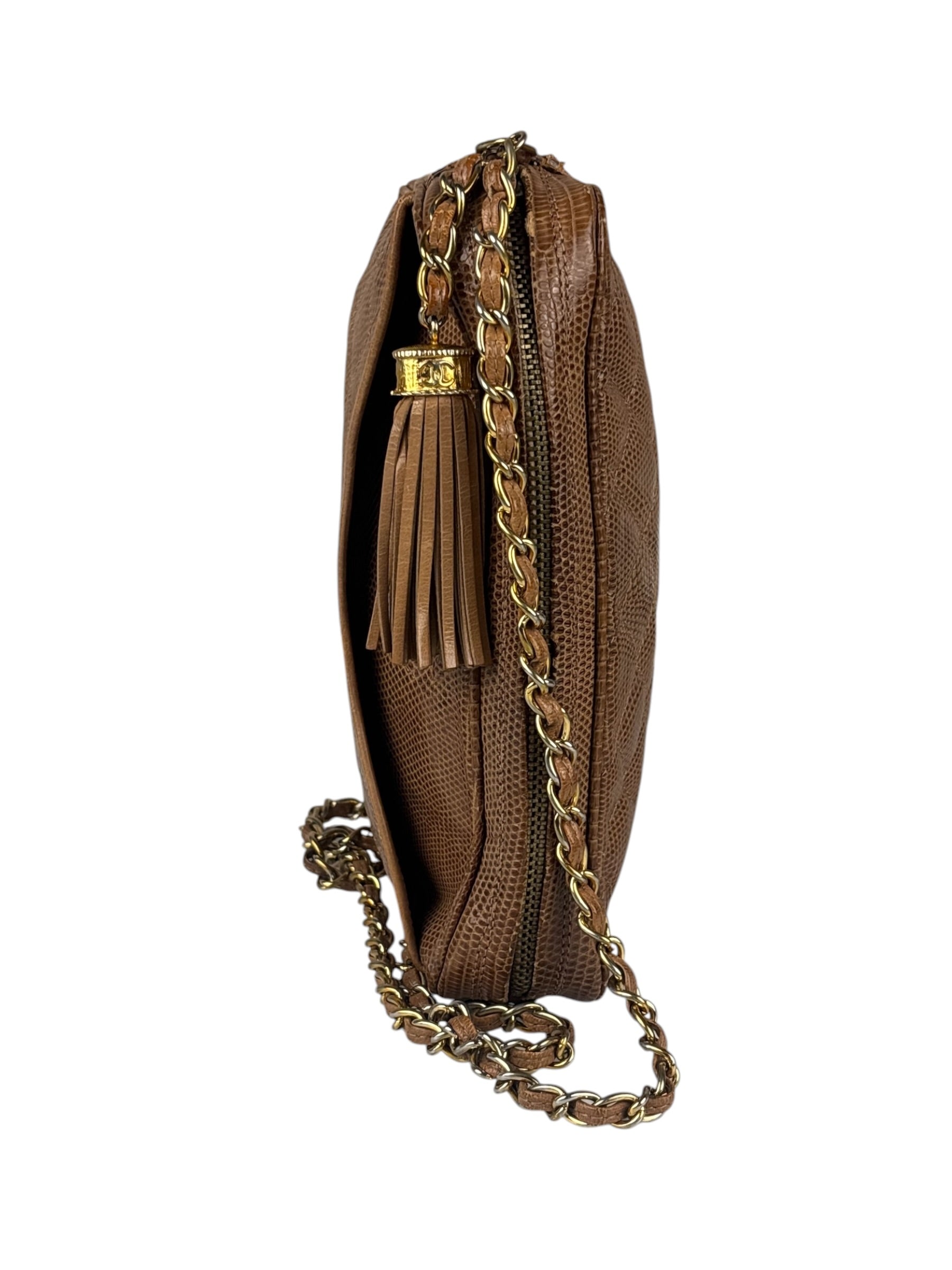 Chanel Vintage Leather Lizard Tassel Camera Case - 1987