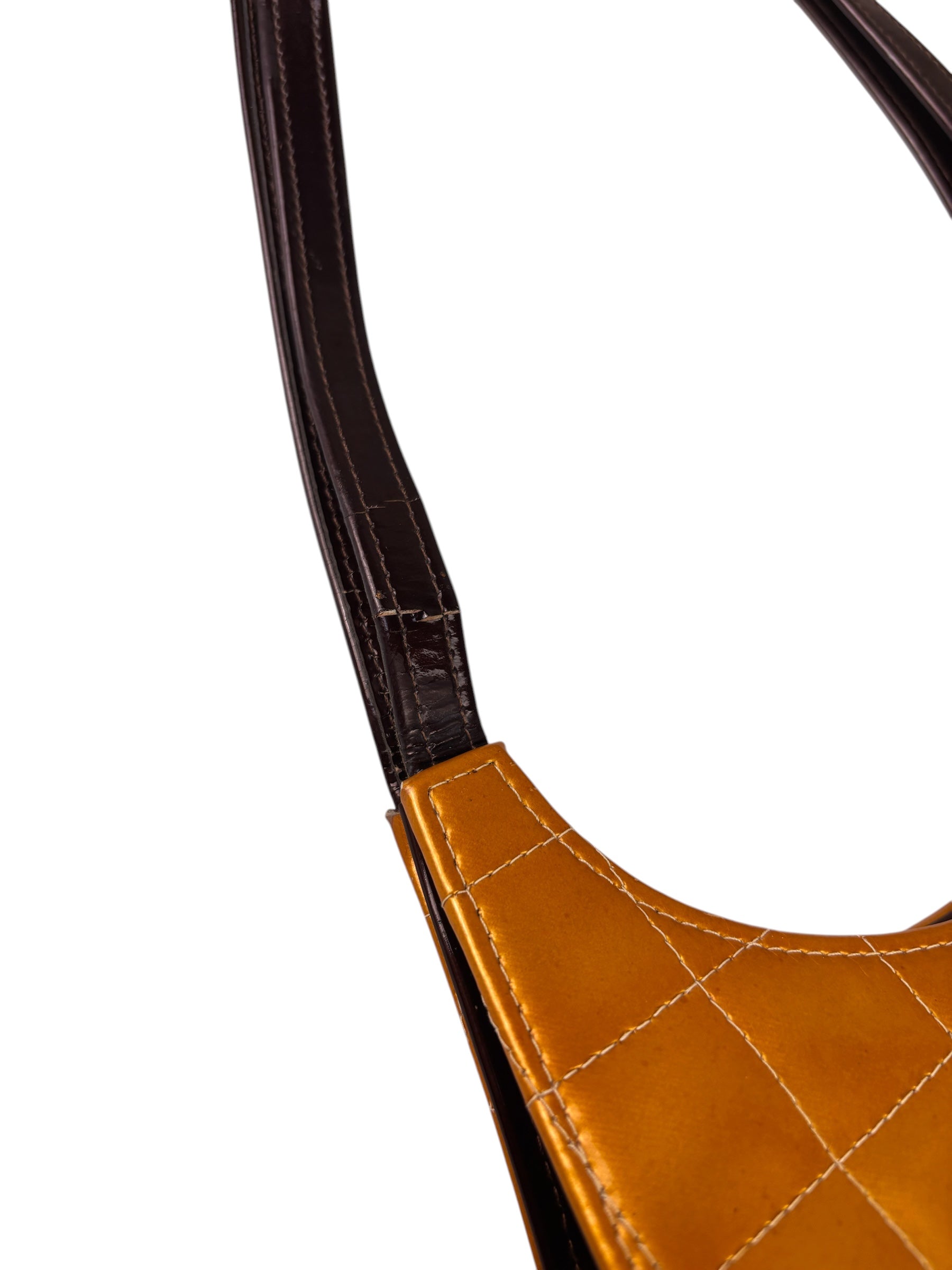 Chanel Mustard Yellow Patent Leather Chocolate Bar Hobo Bag 2002