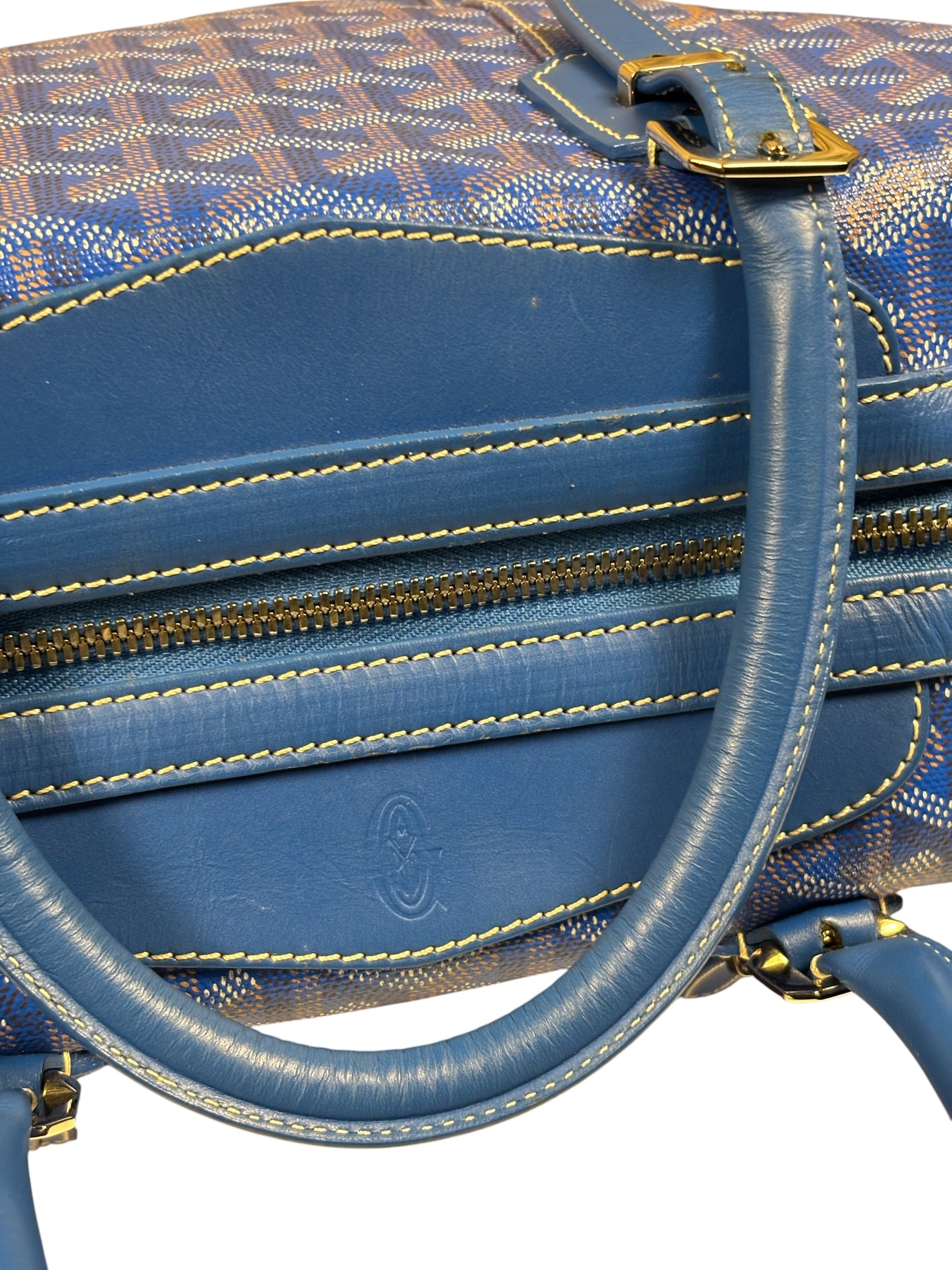 Goyard Blue Leather Goyardine Coated Canvas Shoulder Bag