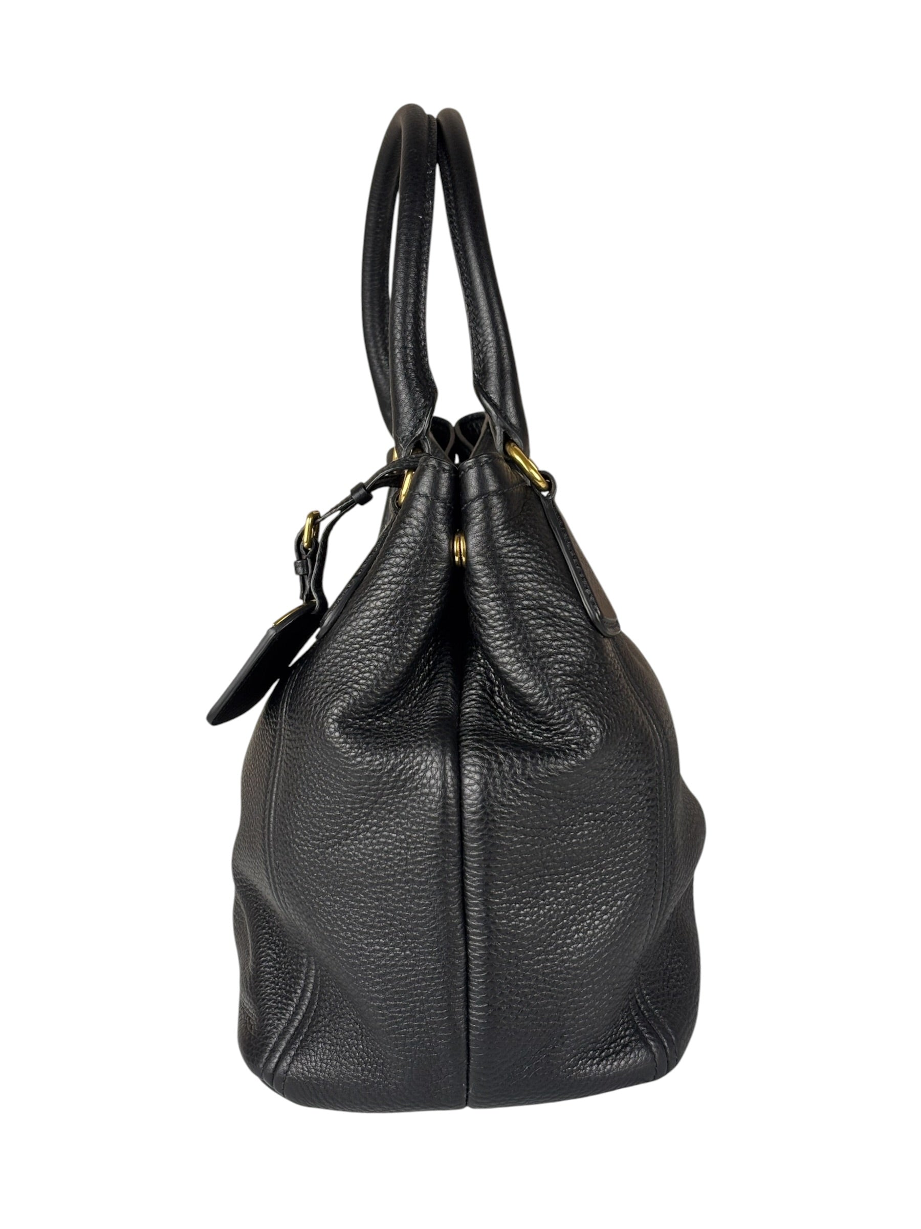 Prada Black Leather Vitello Daino 2Way Handbag