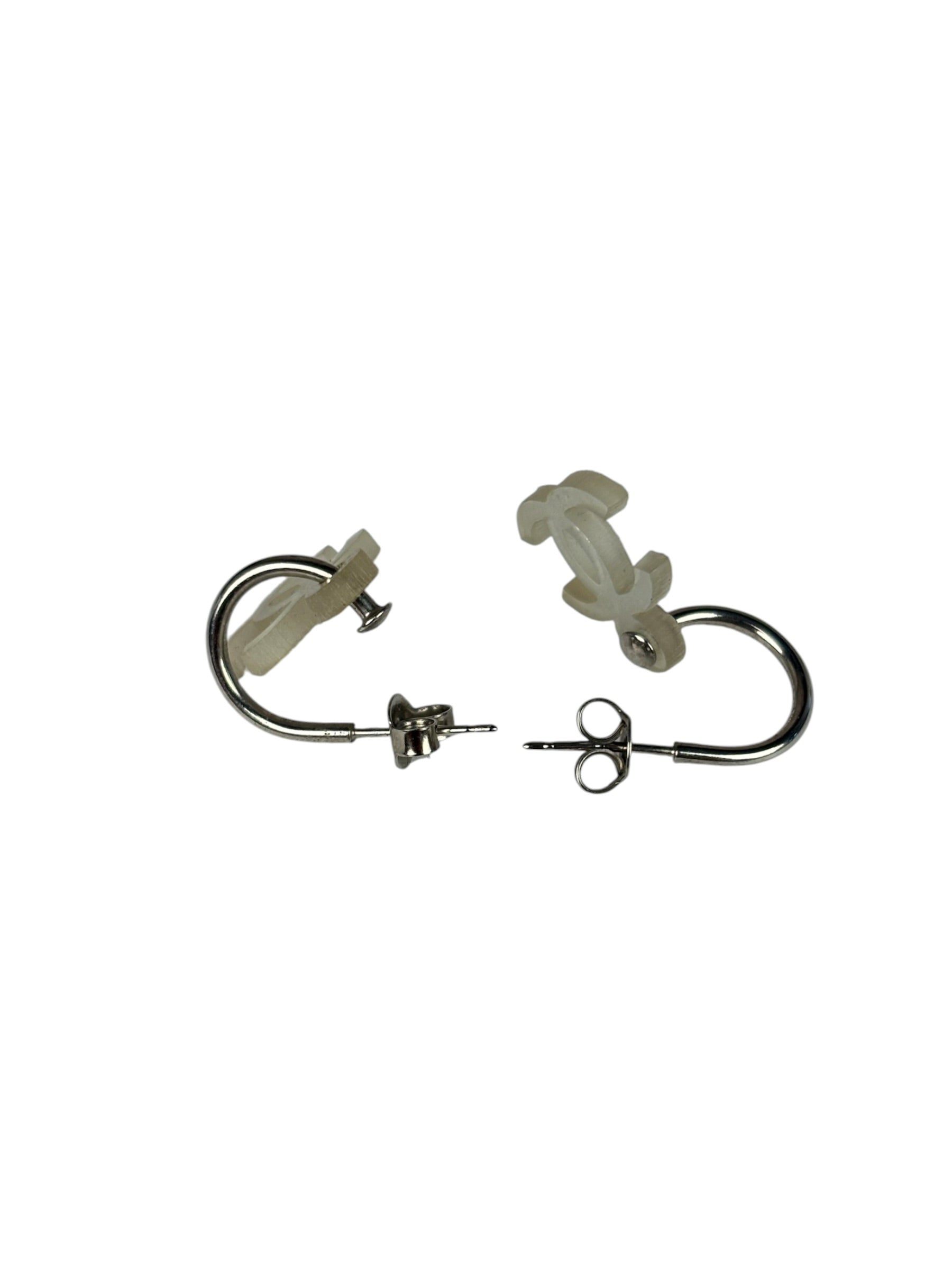 Chanel Silver-Tone Hoop CC Drop Earrings