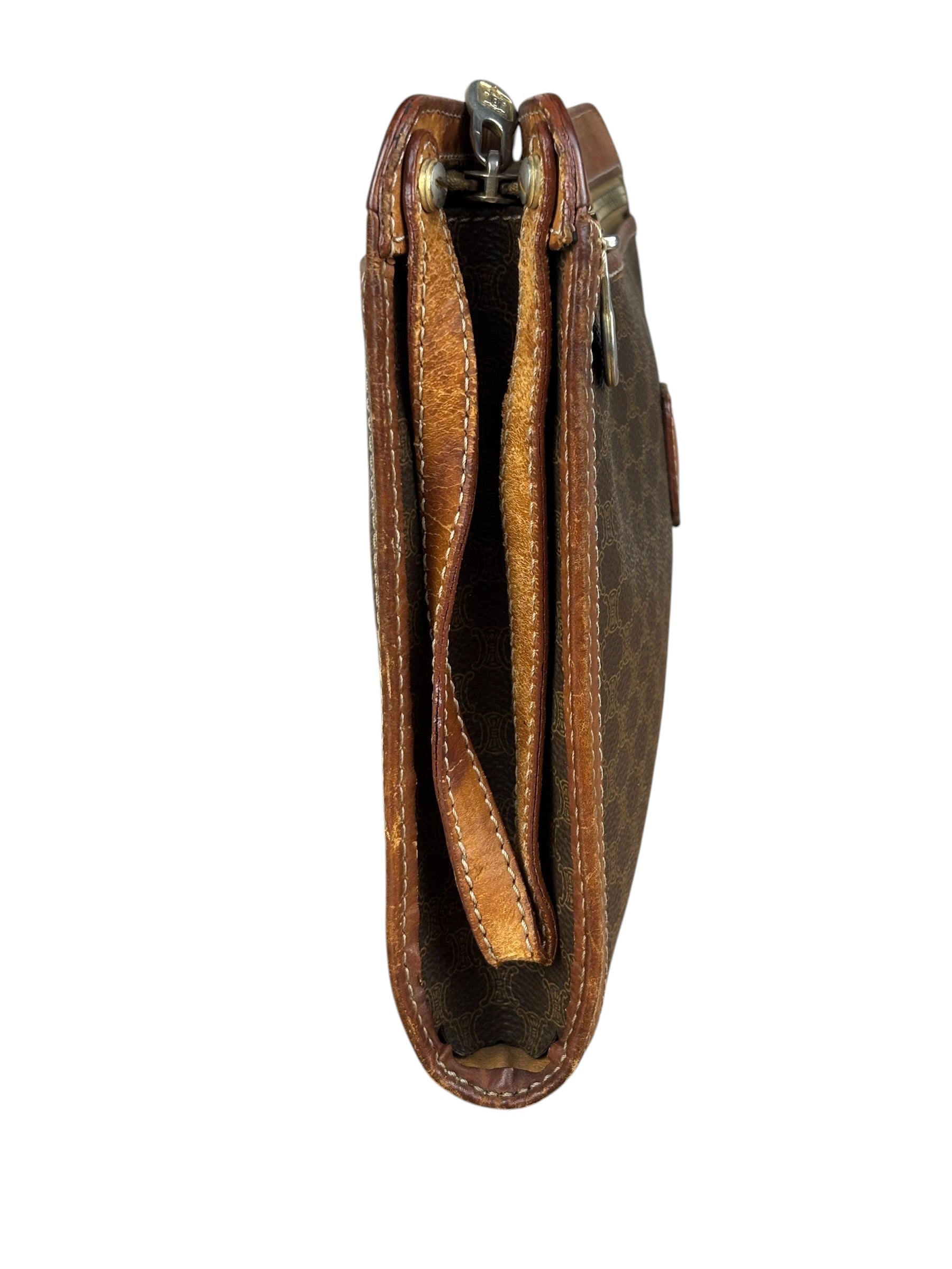 Celine Brown Leather Macadam Clutch