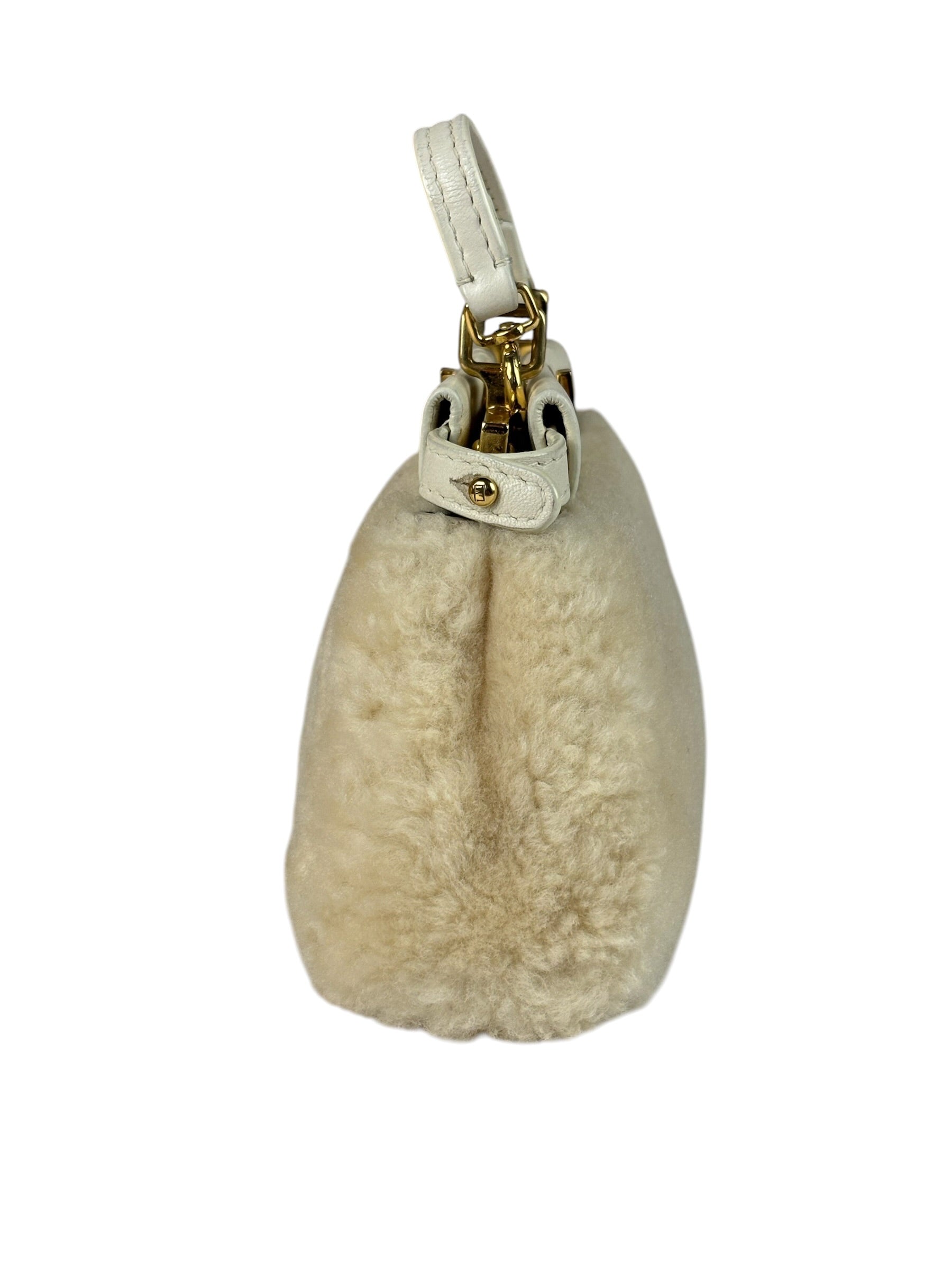 Fendi Cream Fur Lambskin Trim Micro Peekaboo Two-Way Bag