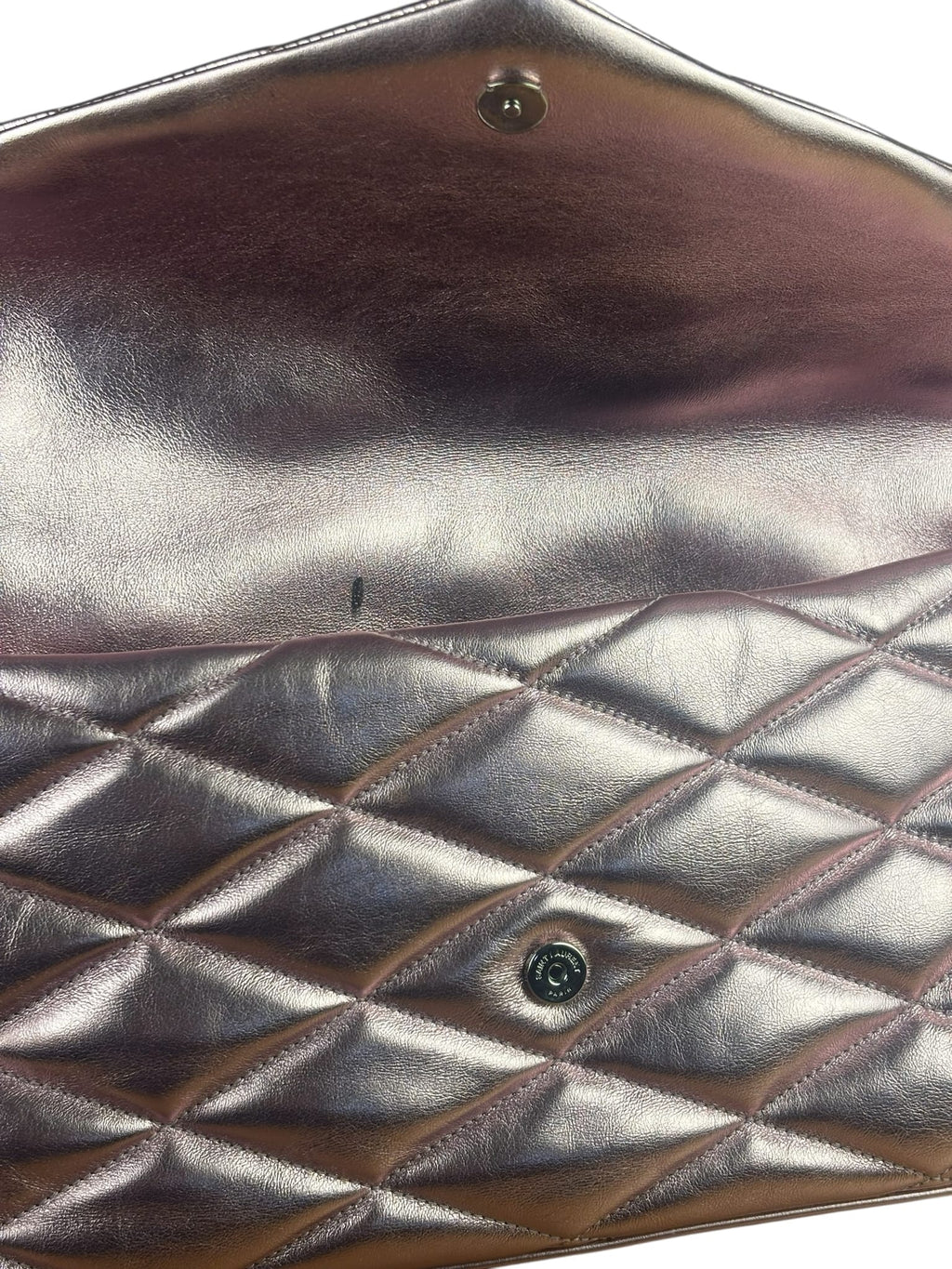 YSL Metallic Pink Quilted Lambskin LargeSade Puffer Envelope Clutch