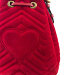 Gucci Red Velvet Leather Trim Marmont Matelasse Bucket Bag