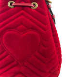 Gucci Red Velvet Leather Trim Marmont Matelasse Bucket Bag