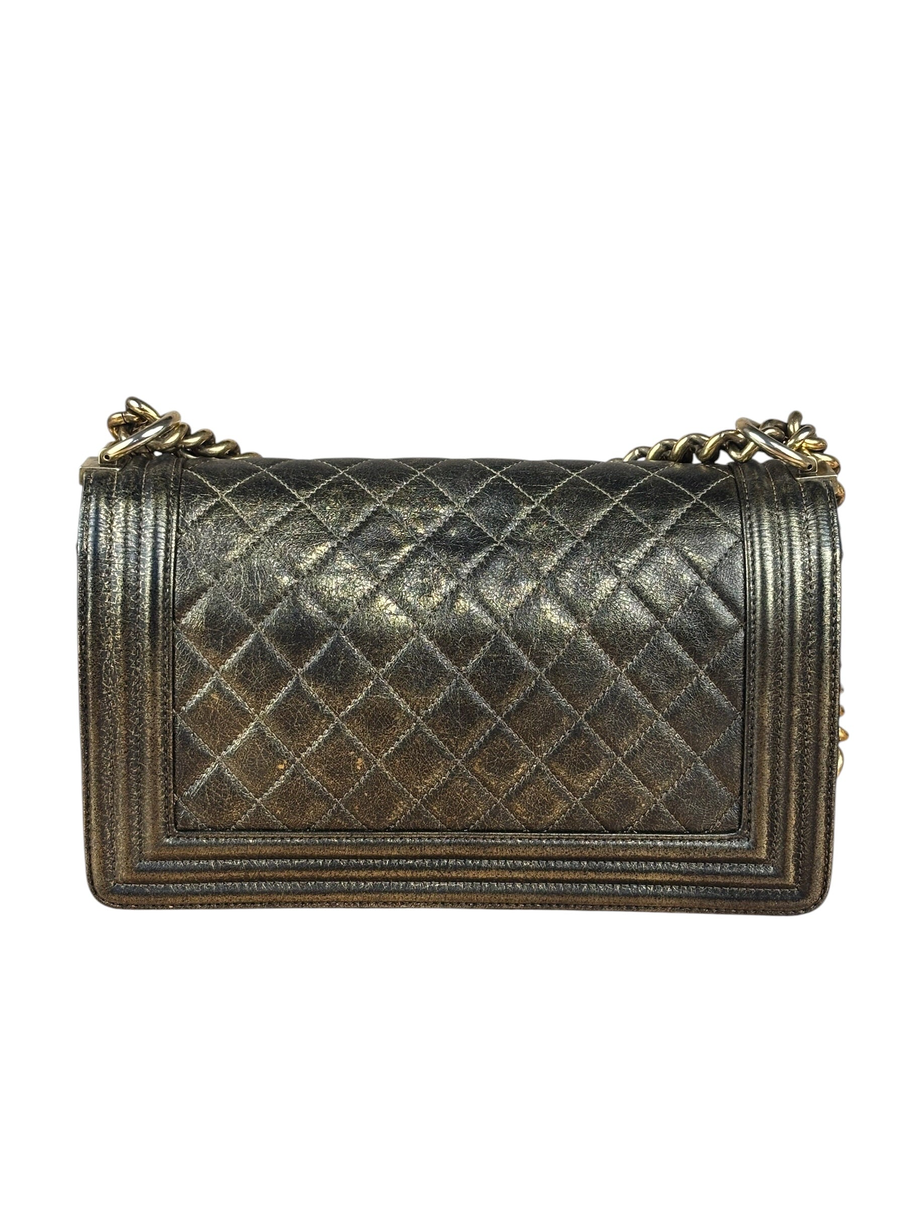 Chanel Metallic Dark Bronze Leather Old Medium Boy Flap Shoulder Bag
