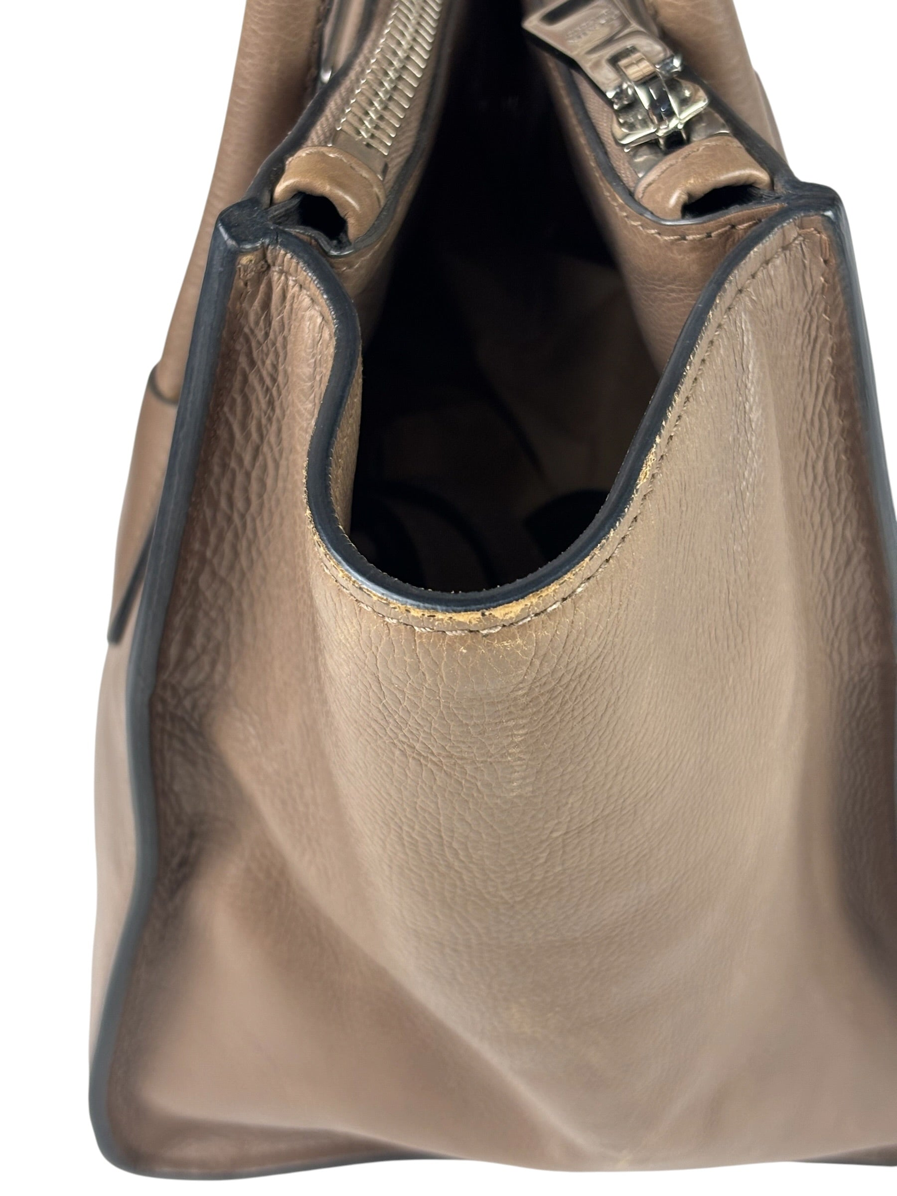 Prada Neutral Taupe Glace Calf Twin Pocket Two-Way Tote