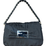 Fendi Black Zucca Canvas Monogram Mia Flap Shoulder Bag