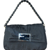 Fendi Black Zucca Canvas Monogram Mia Flap Shoulder Bag