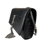 Yves Saint Laurent Black Croc-Embossed Calfskin Kate Tassel Shoulder Bag
