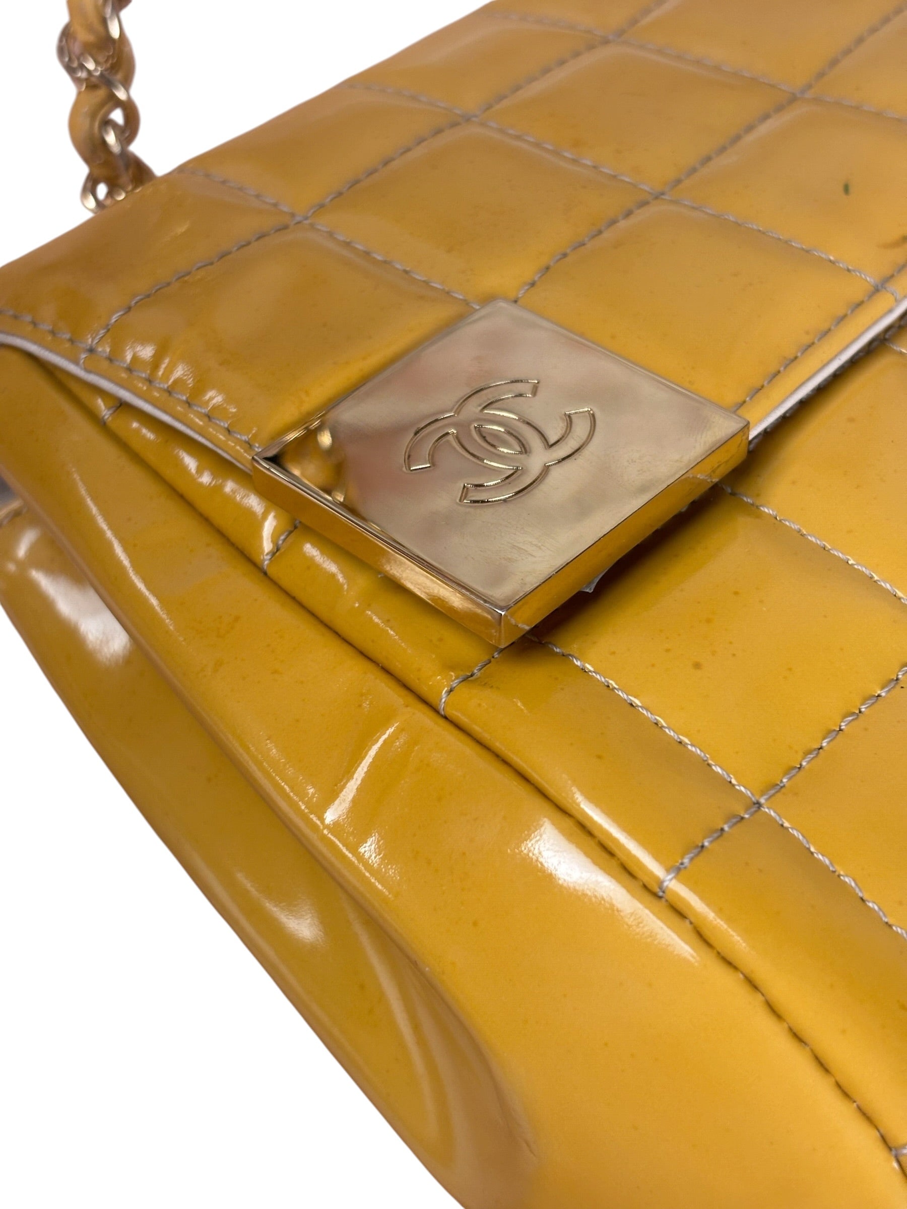 Chanel Yellow Patent Chocolate Bar Quilted CC Shoulder Bag 2002