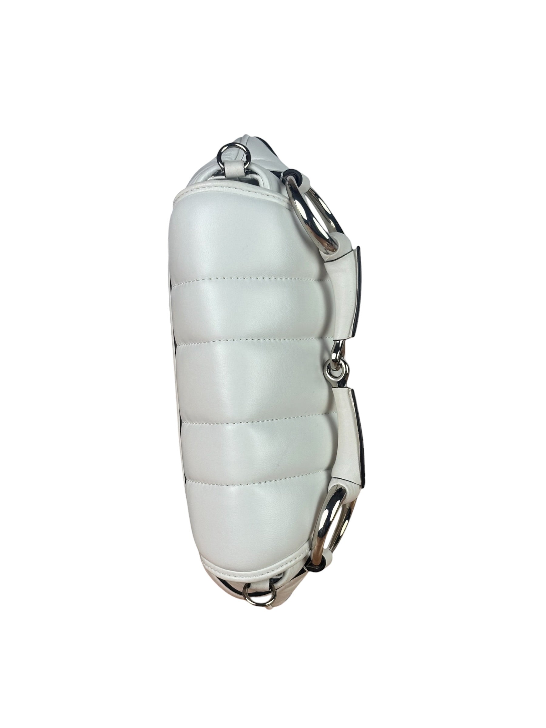 Gucci White Leather Horsebit Shoulder Bag