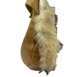 Burberrys Vintage Blue Label Beige Faux Fur Trimmed Shoulder Bag