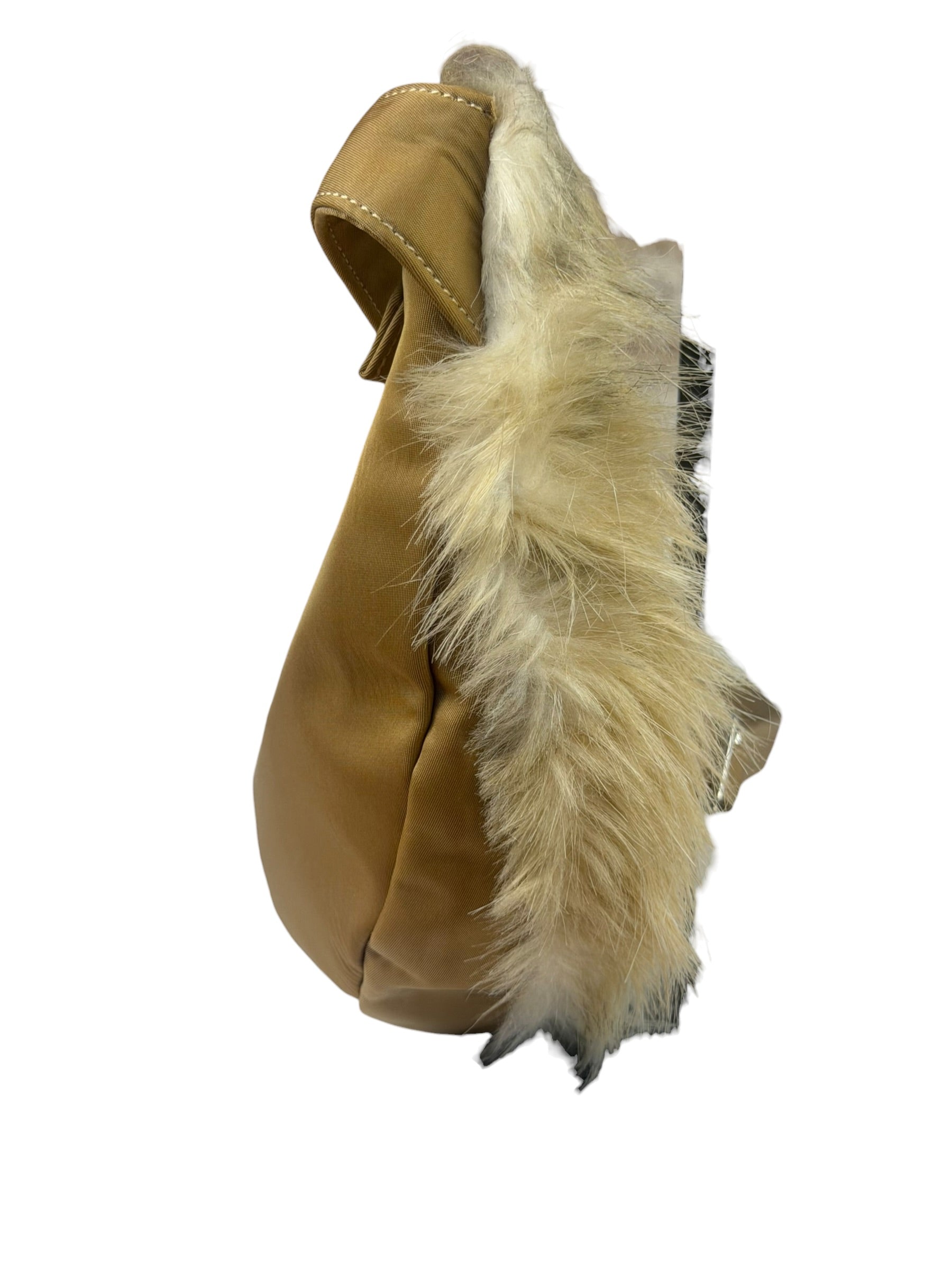 Burberrys Vintage Blue Label Beige Faux Fur Trimmed Shoulder Bag