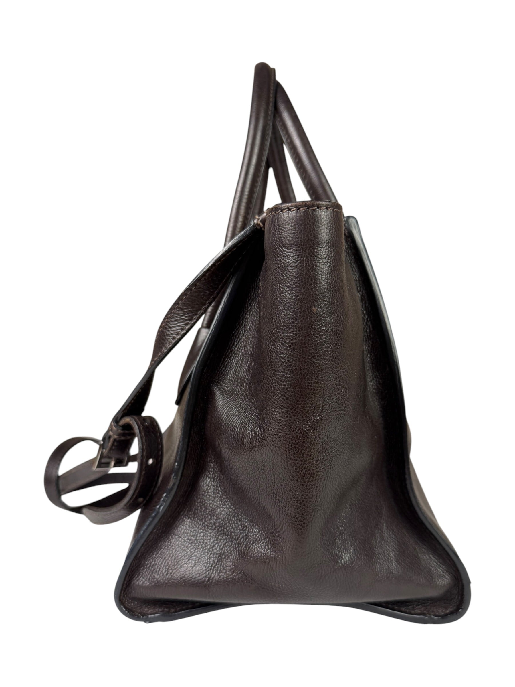 Prada Dark Brown Calf Leather Glace Twin-Pocket Tote