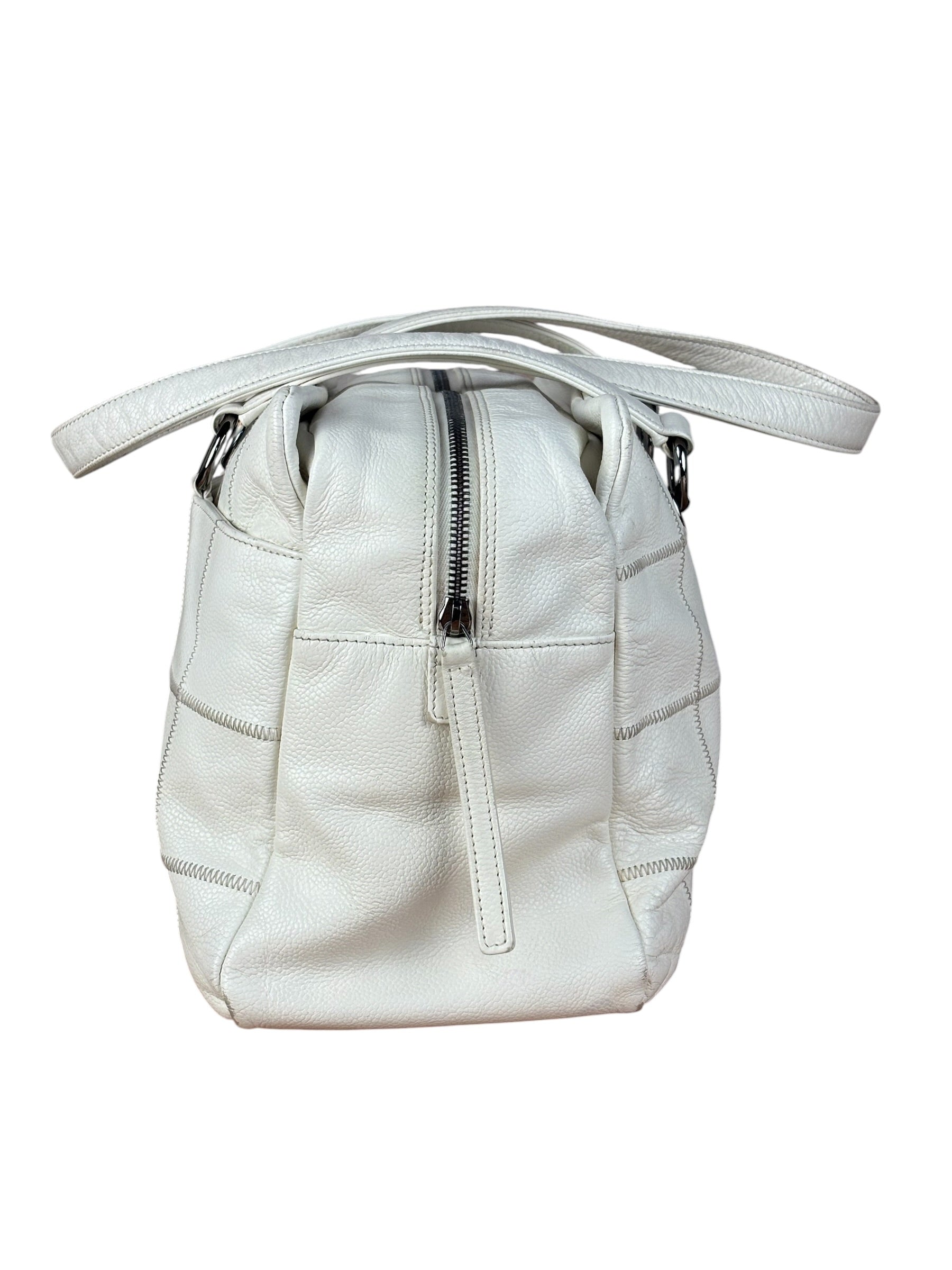 Chanel White Chocolate Bar Quilted Caviar LAX Bowler Bag 2004