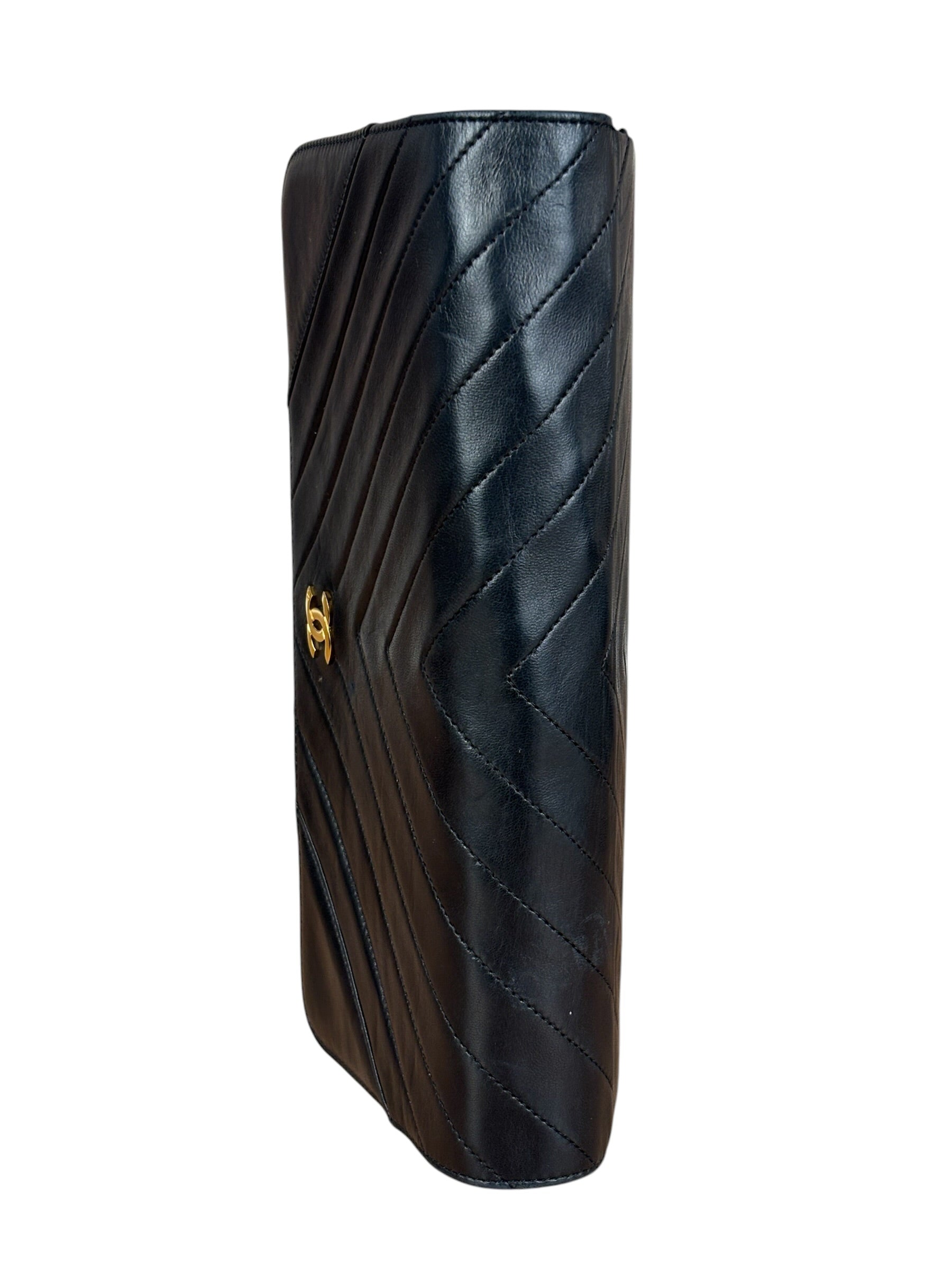 Chanel Vintage Black Chevron Flap Shoulder Bag- Late 1990's
