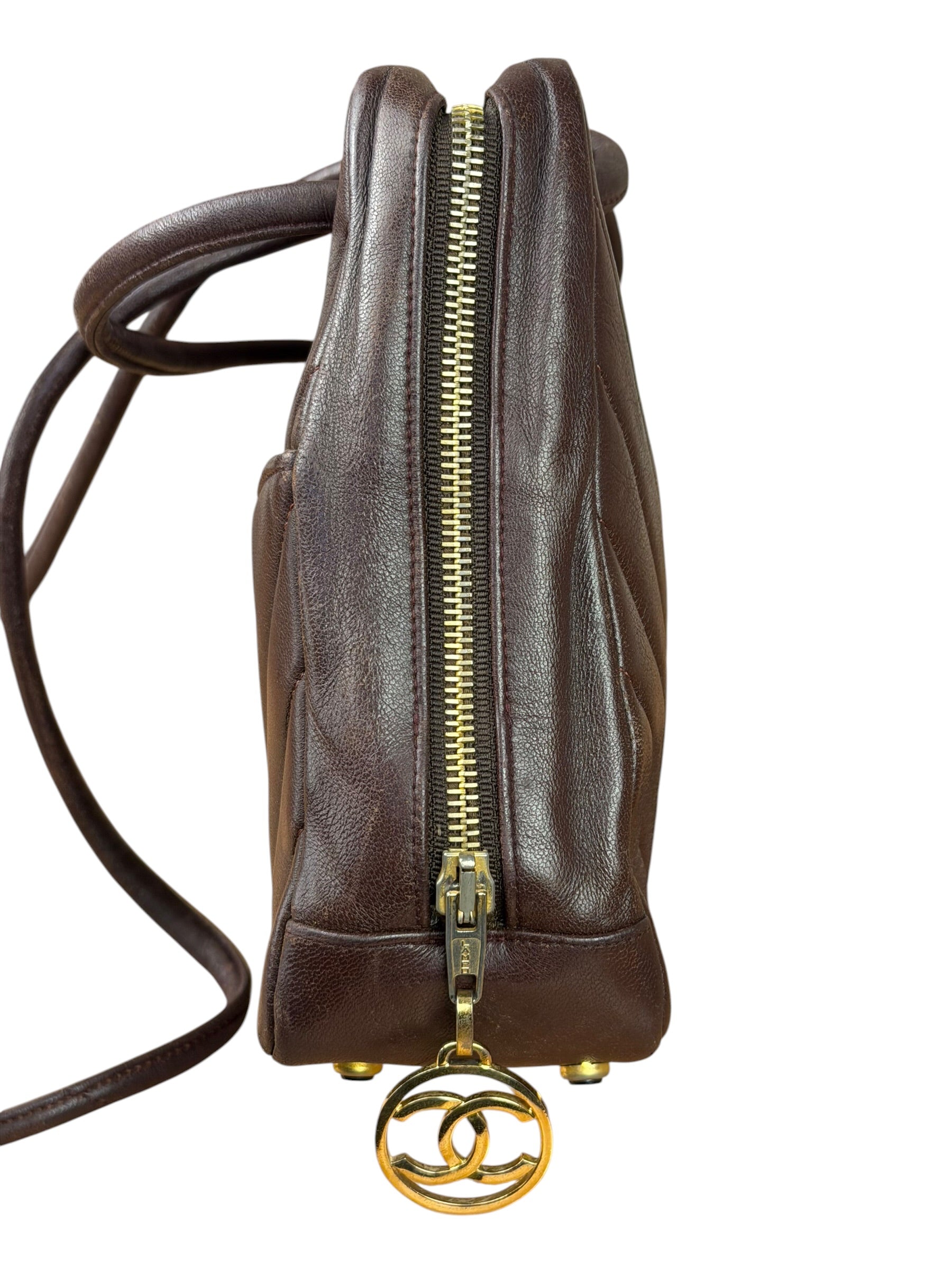 Chanel Burgundy Leather V Stitch Shoulder Bag 1990's