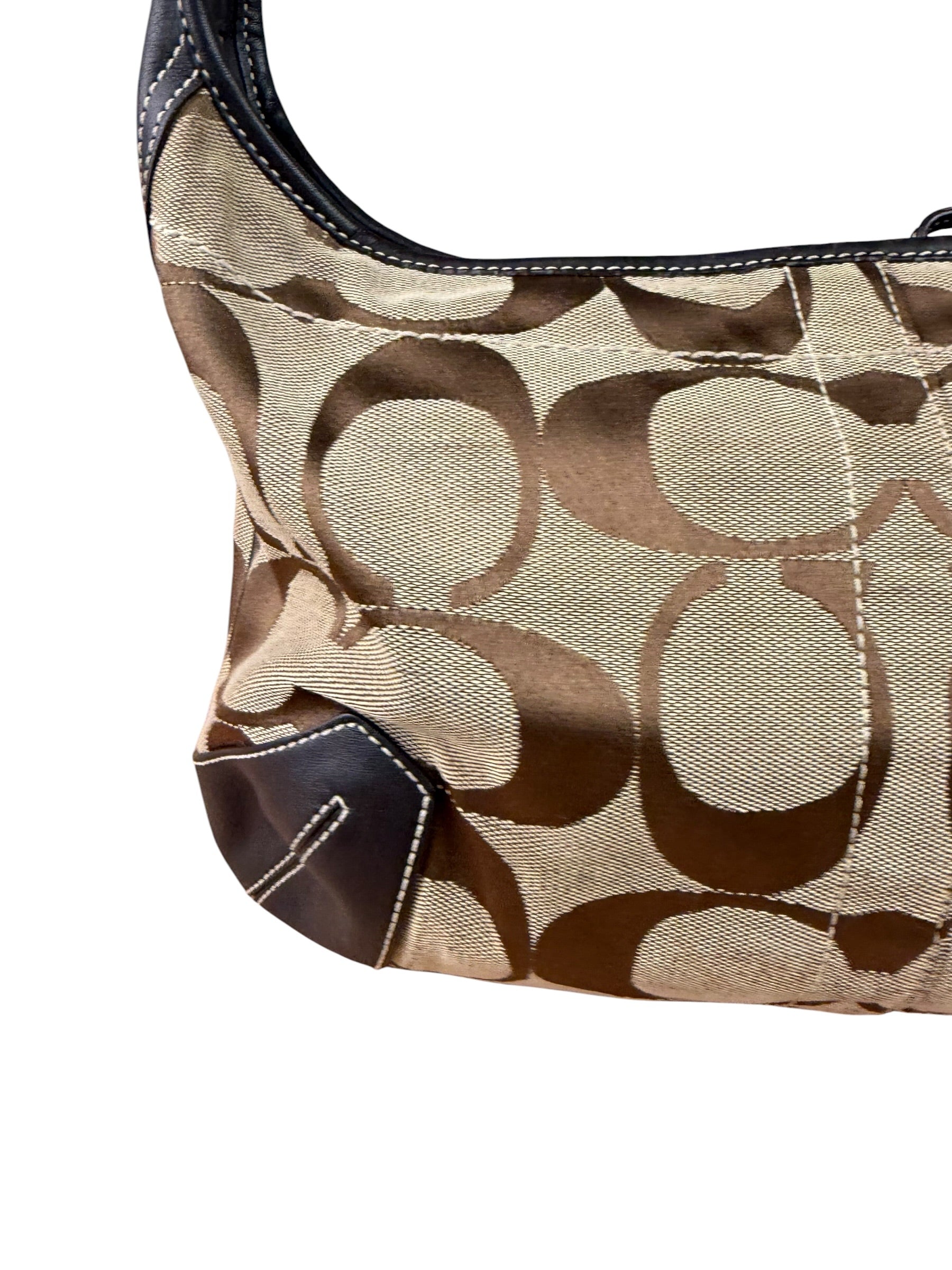 Coach Brown Leather Trim Signature Ergo Hobo Bag