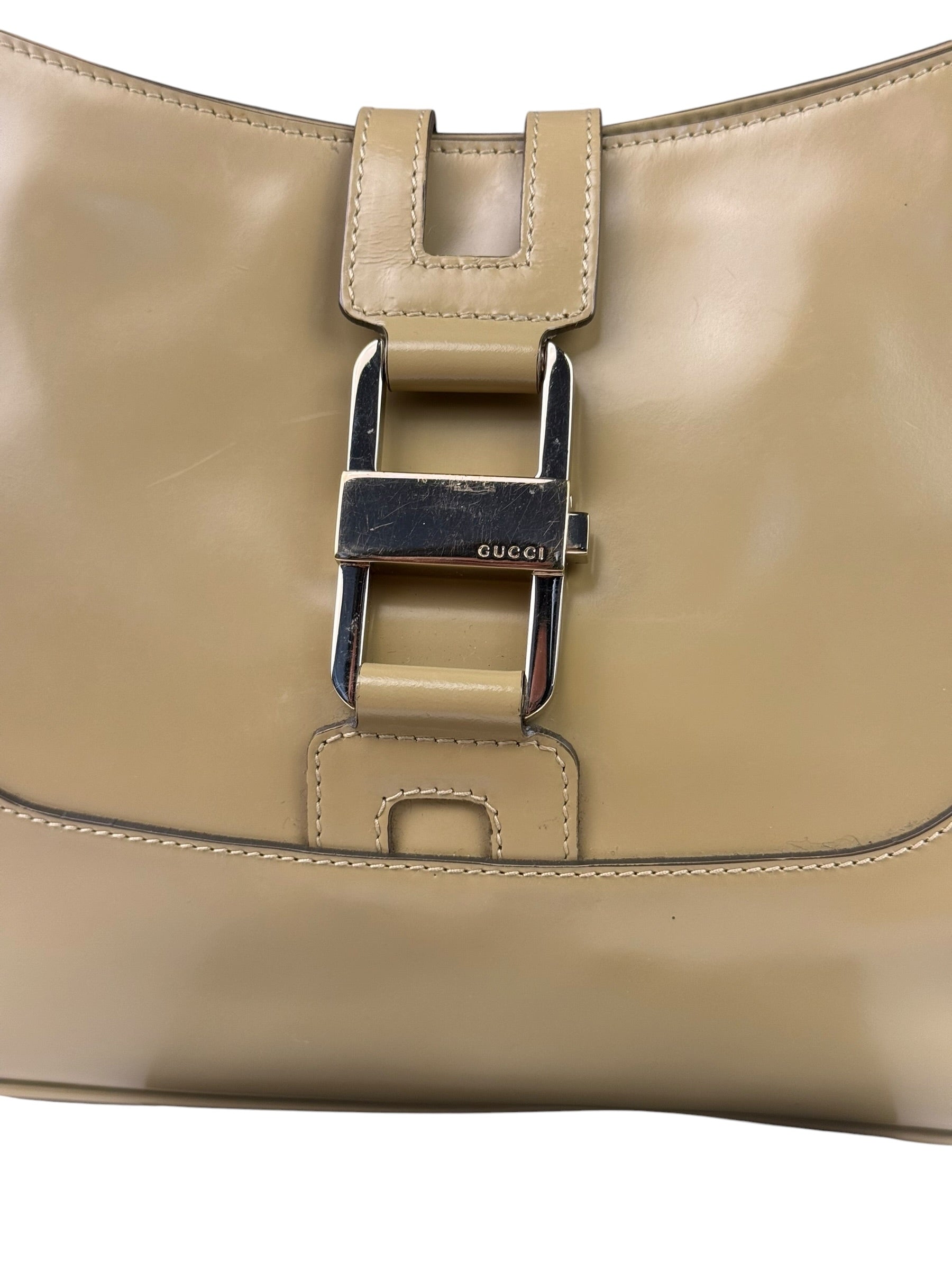 Gucci Vintage Beige Patent Leather Lady Lock Jackie Shoulder Bag