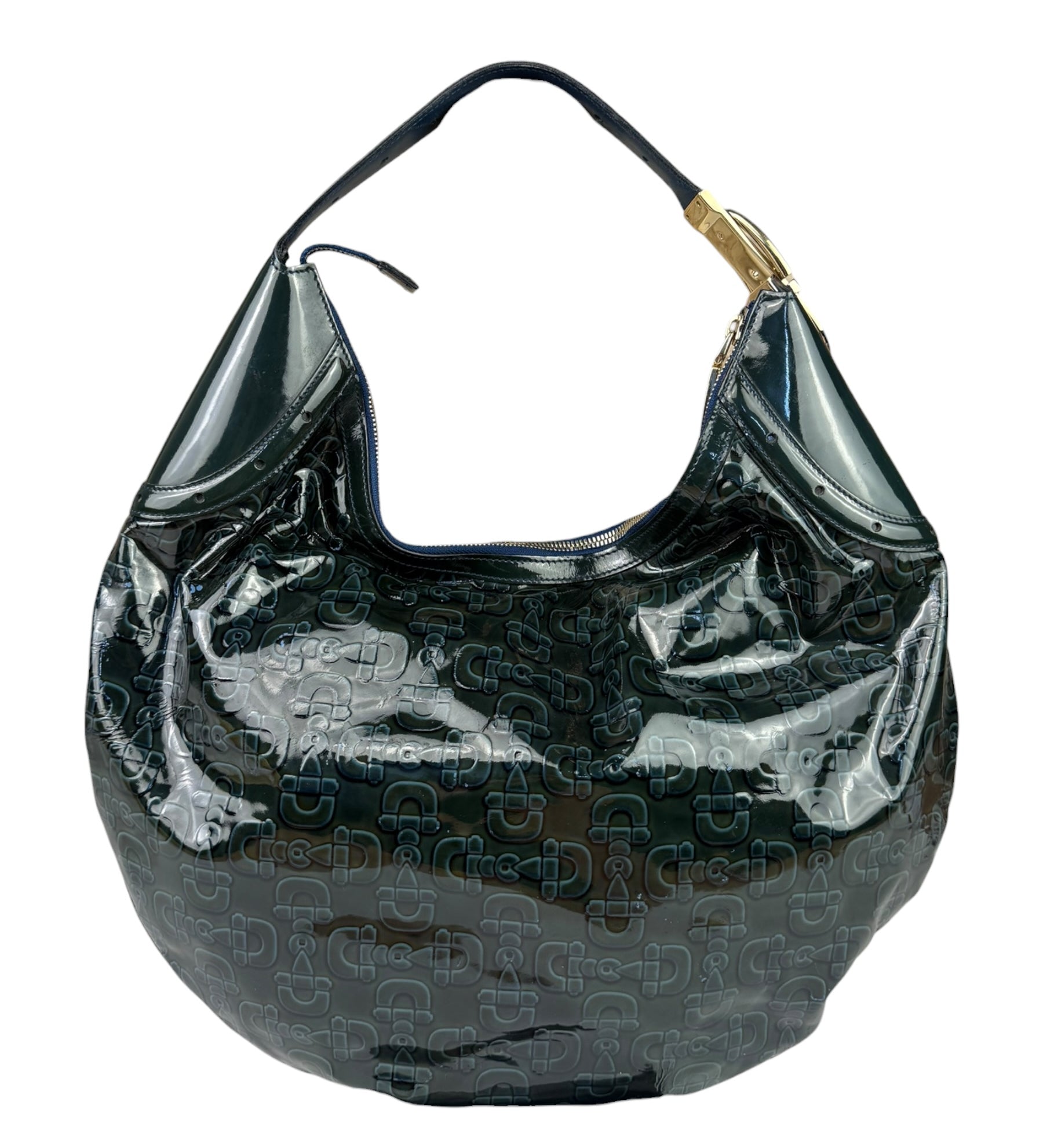 Gucci Vintage Blue/Green Patent Leather Horsebit Glam Hobo Bag