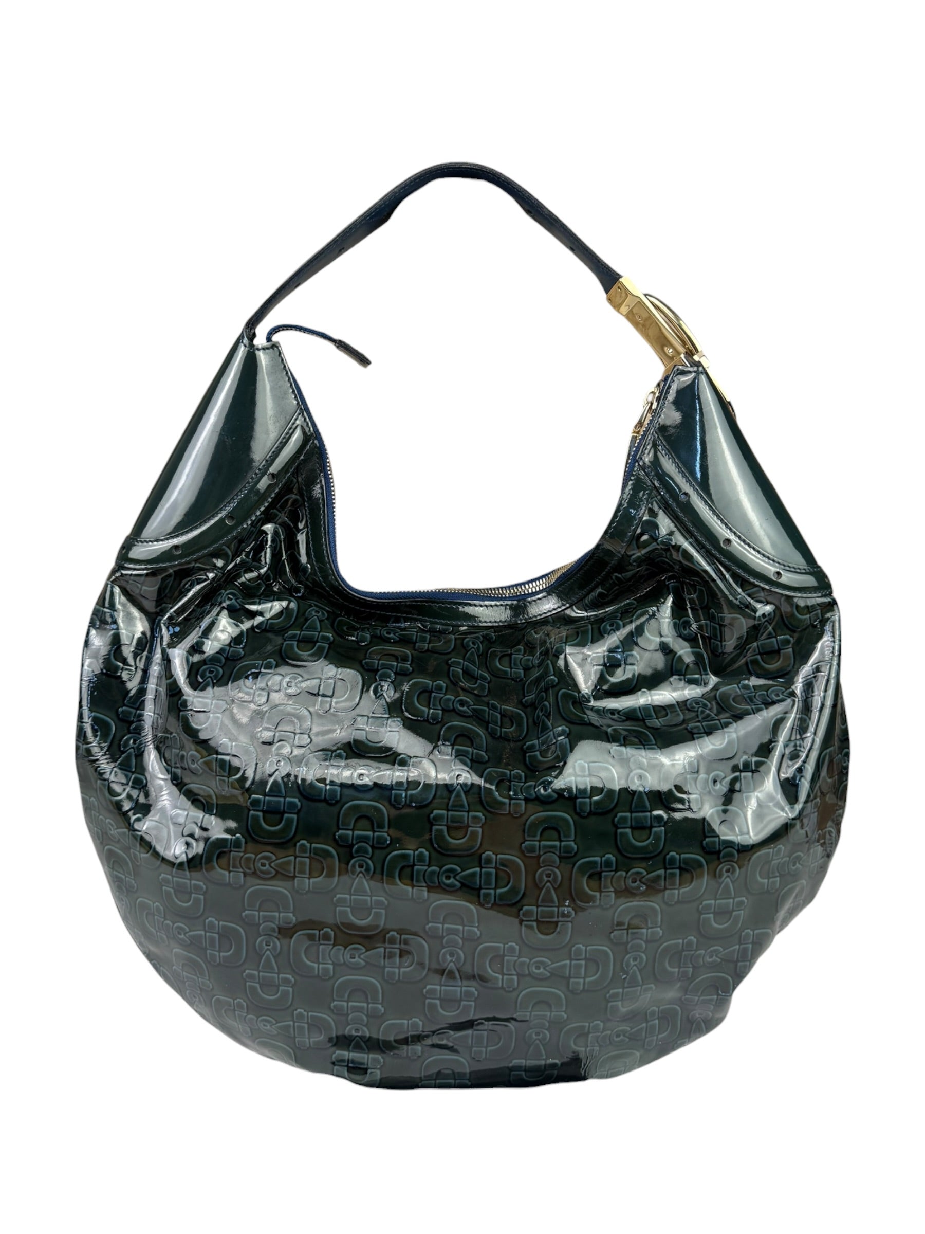 Gucci Vintage Blue/Green Patent Leather Horsebit Glam Hobo Bag