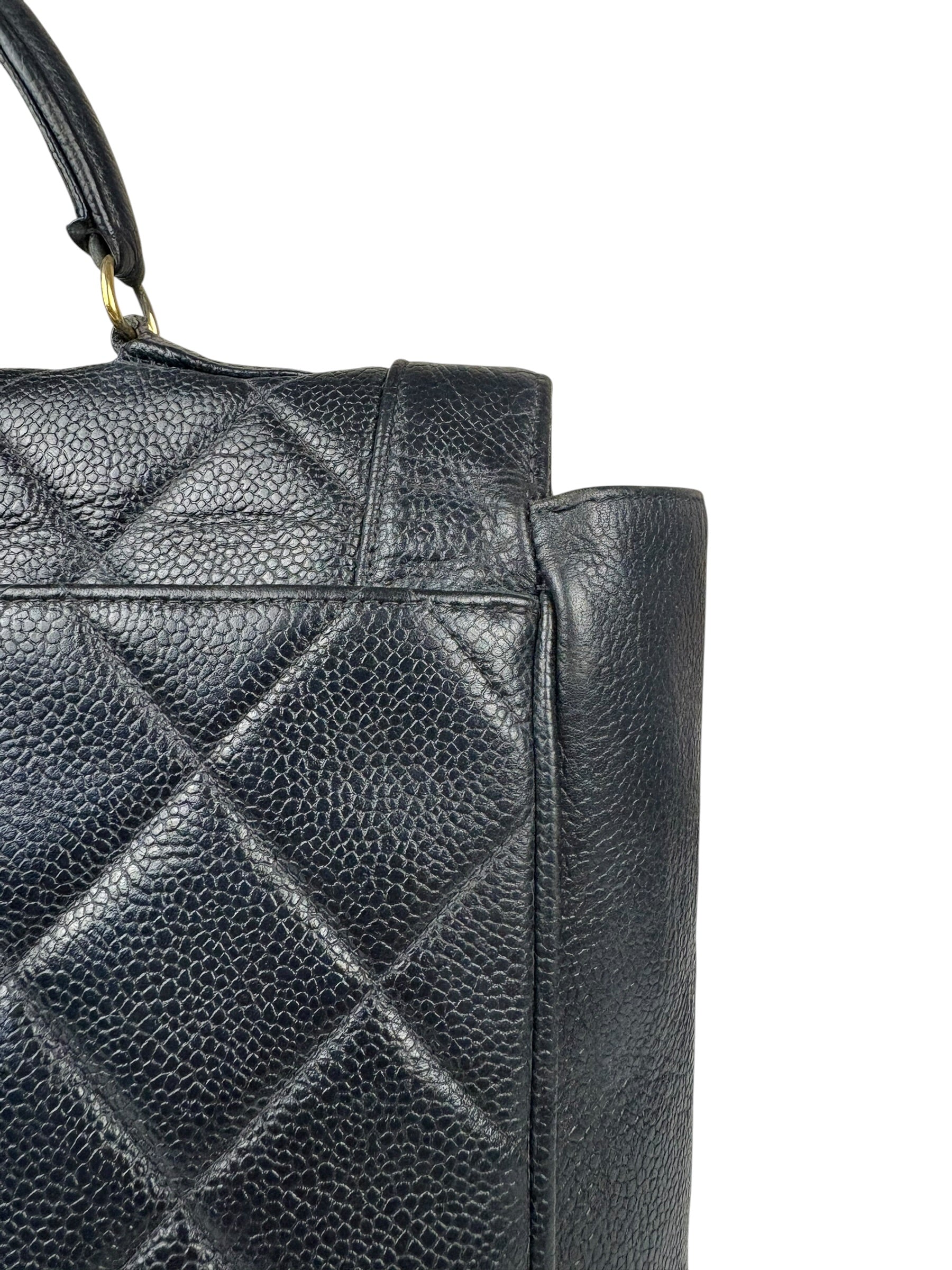 Chanel Black Quilted Caviar Kelly Top Handle Bag 90s