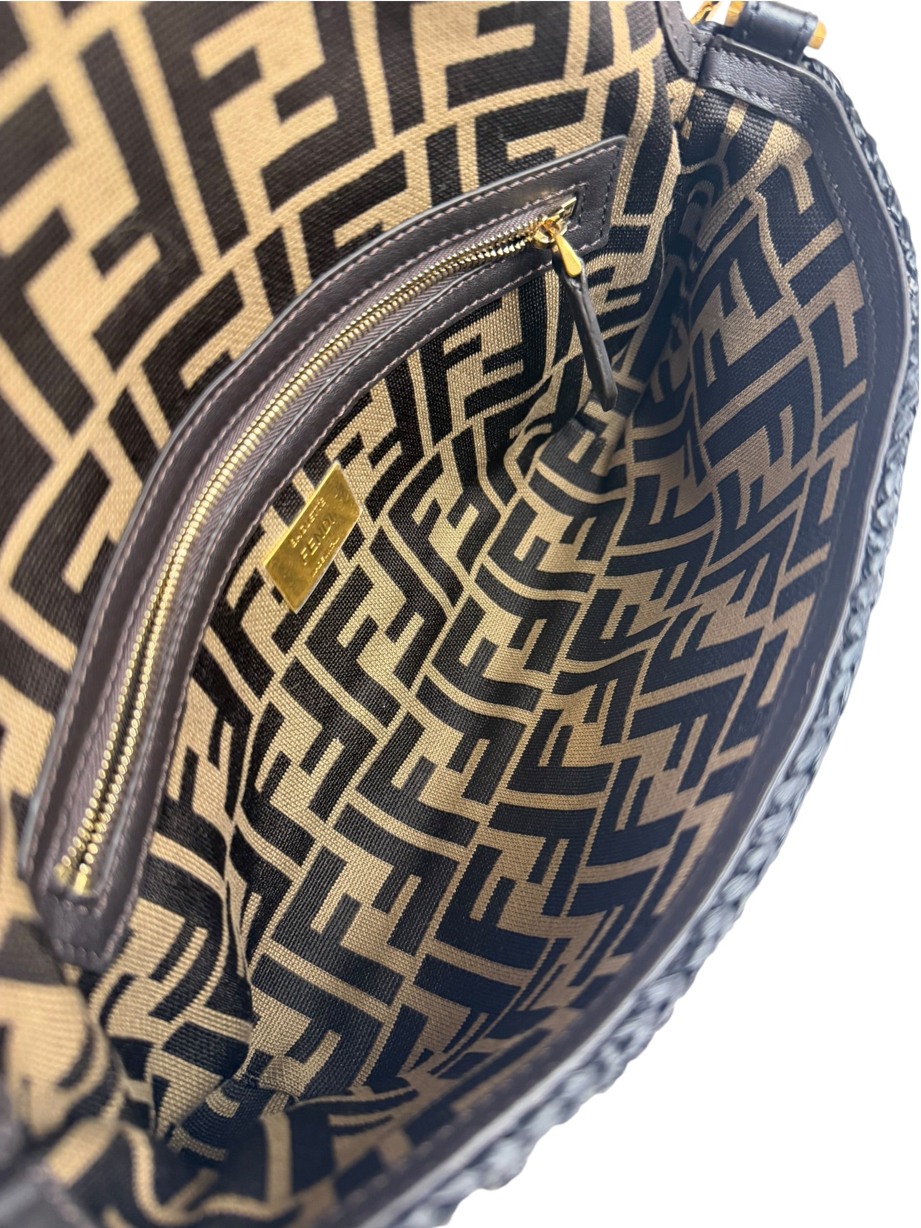 Fendi Black Raffia Zucca Shoulder Baguette