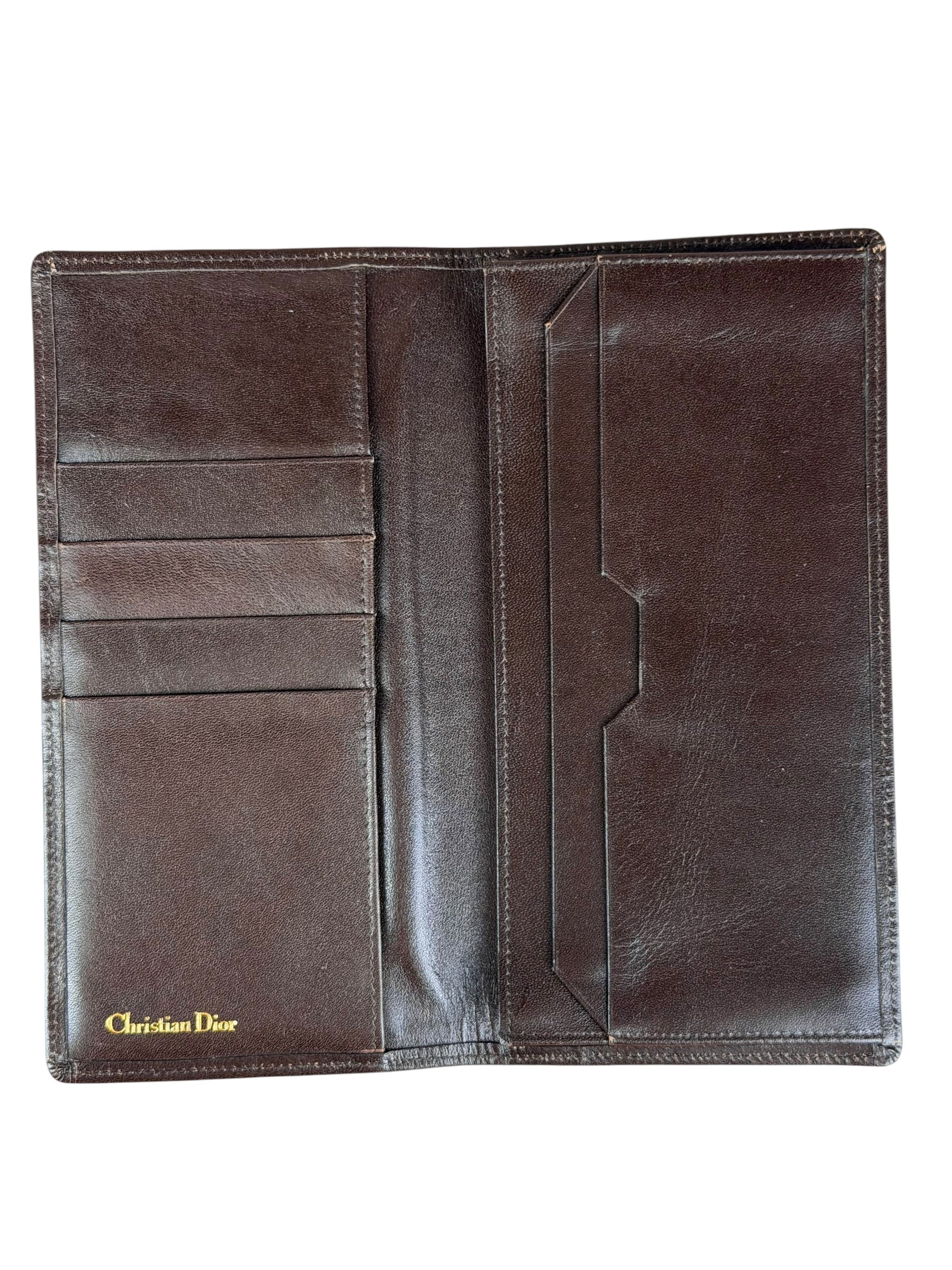 Christian Dior Brown Leather Bifold Checkbook Wallet