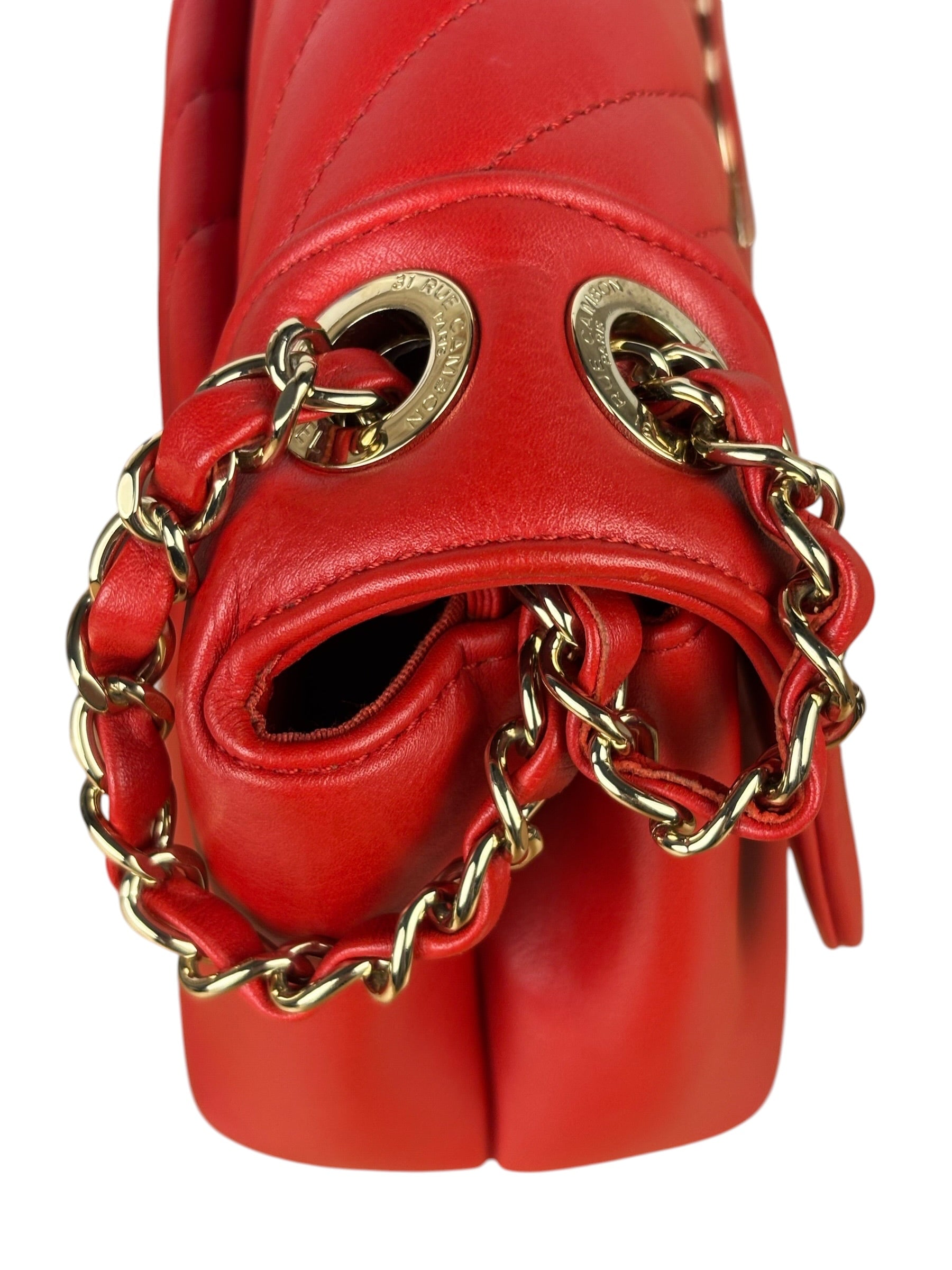 Chanel Red Chevron Leather Flap Bag 2019