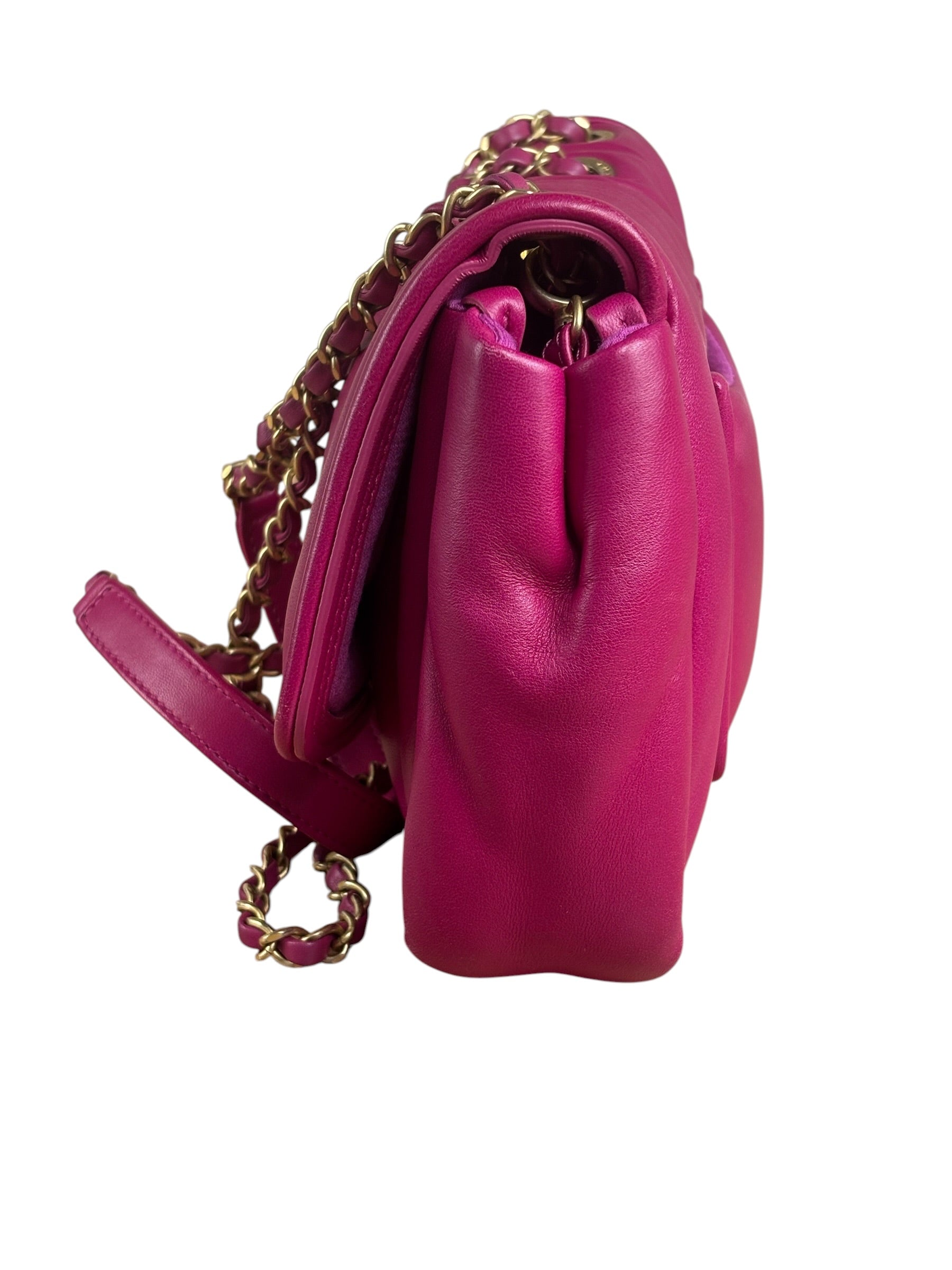 Chanel Fuchsia Pink Leather Puffy Flap Bag 2019