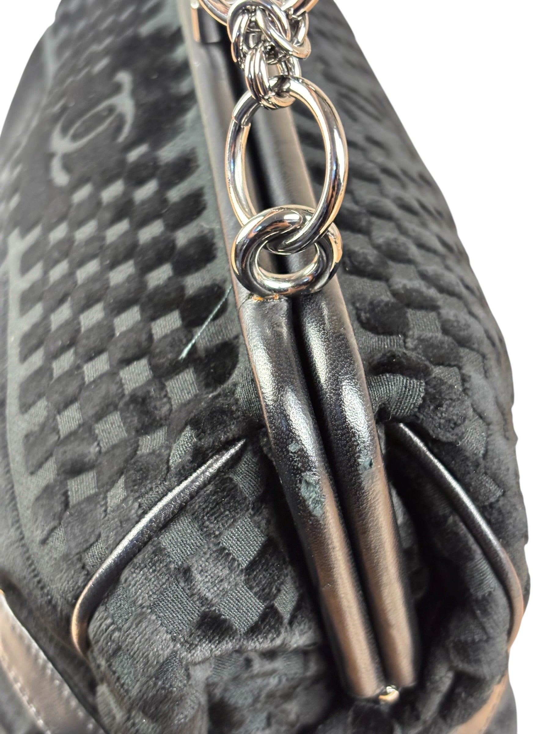 Chanel Black Velvet Leather Trim Kiss-Lock Two-Way Bag 2006