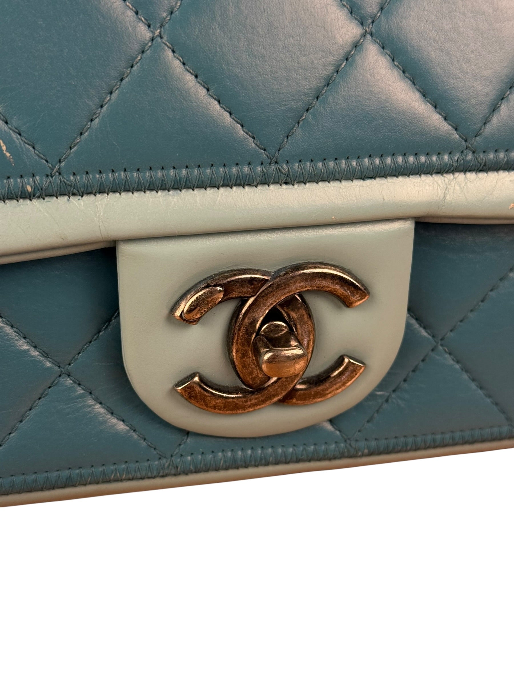 Chanel CC Two-Toned Blue Leather Flap Bag 2014