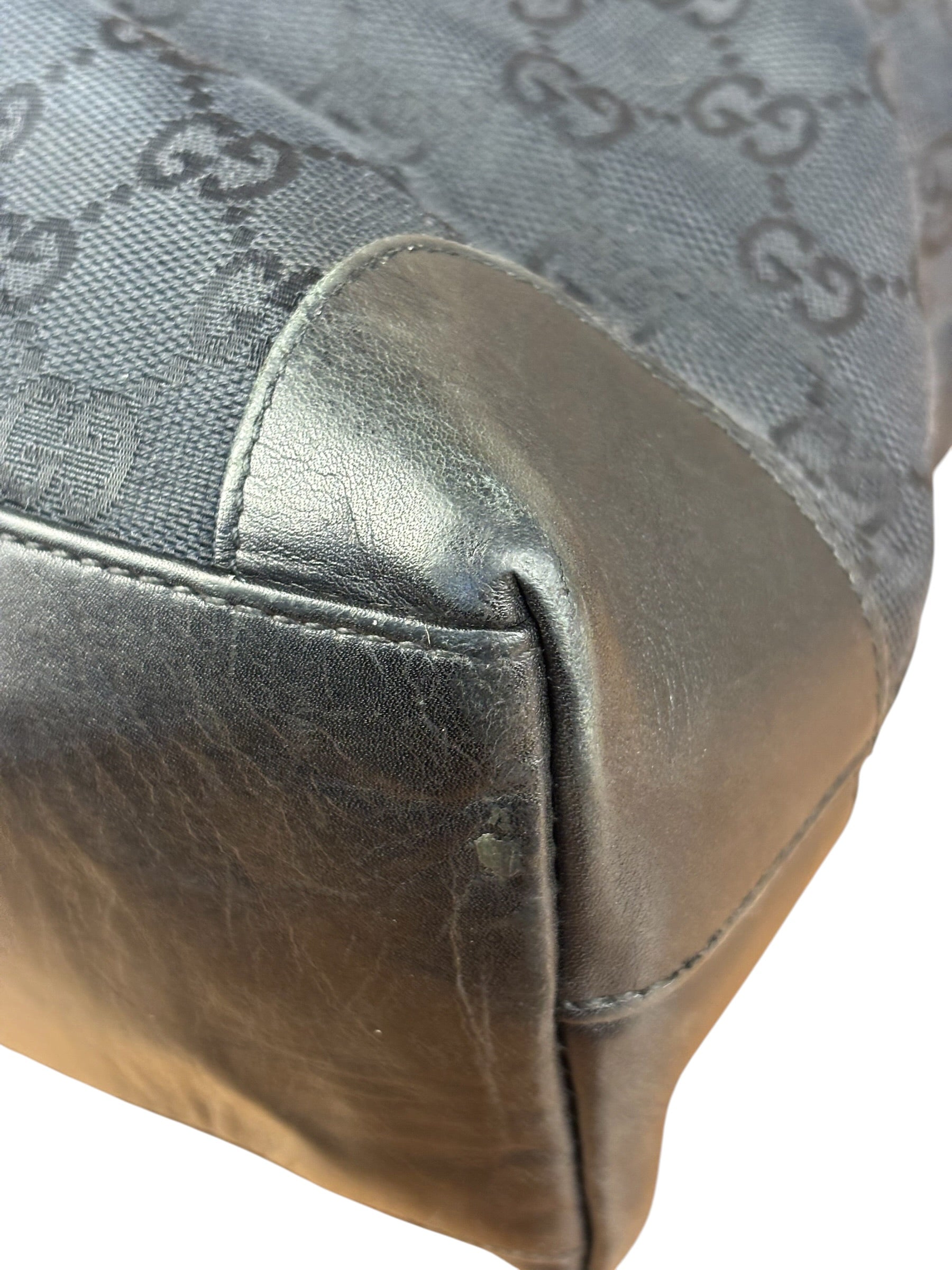 Gucci Black Leather Trim GG Canvas Tote Bag
