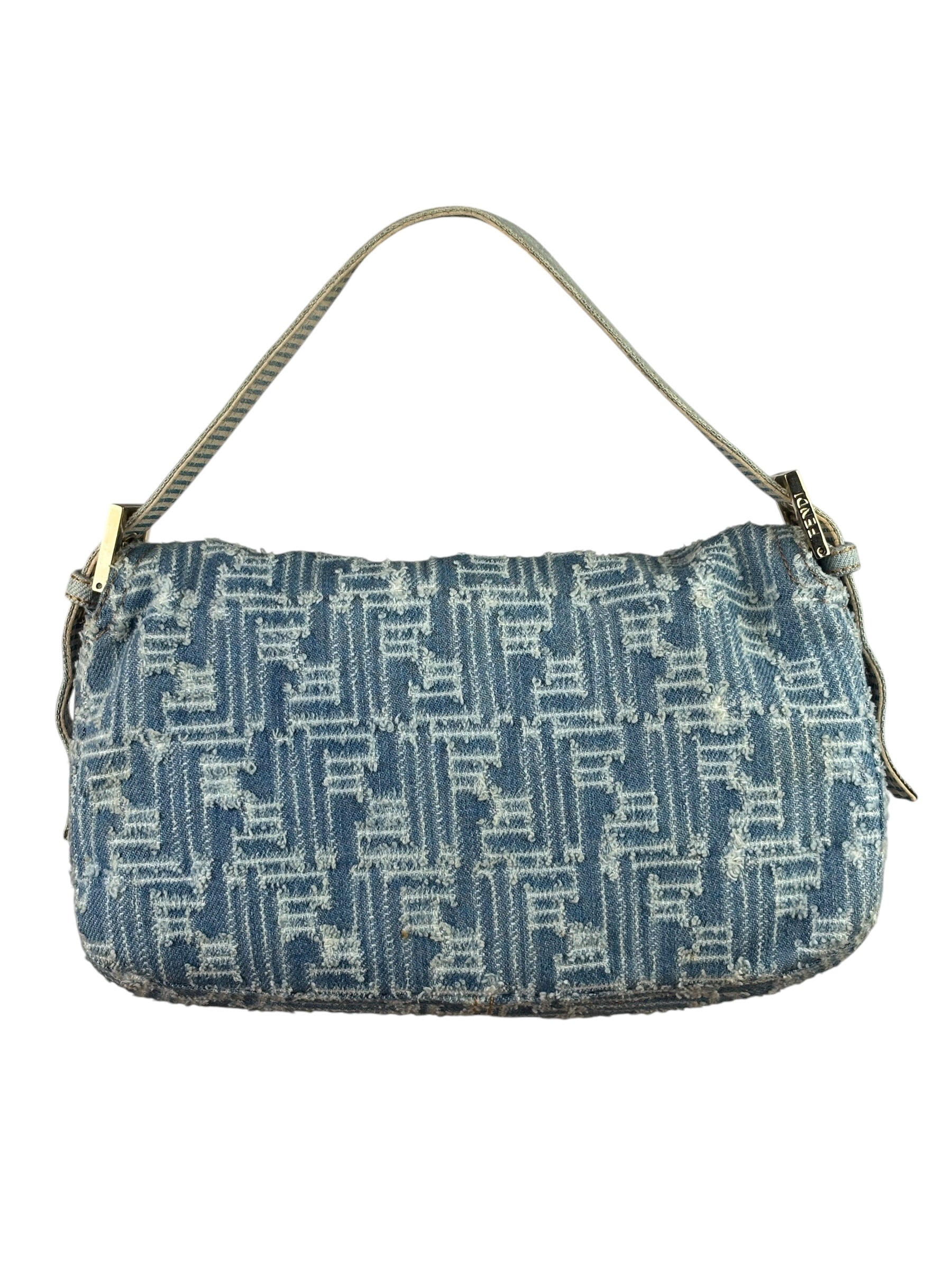 Fendi Blue Denim Zucca  Baguette