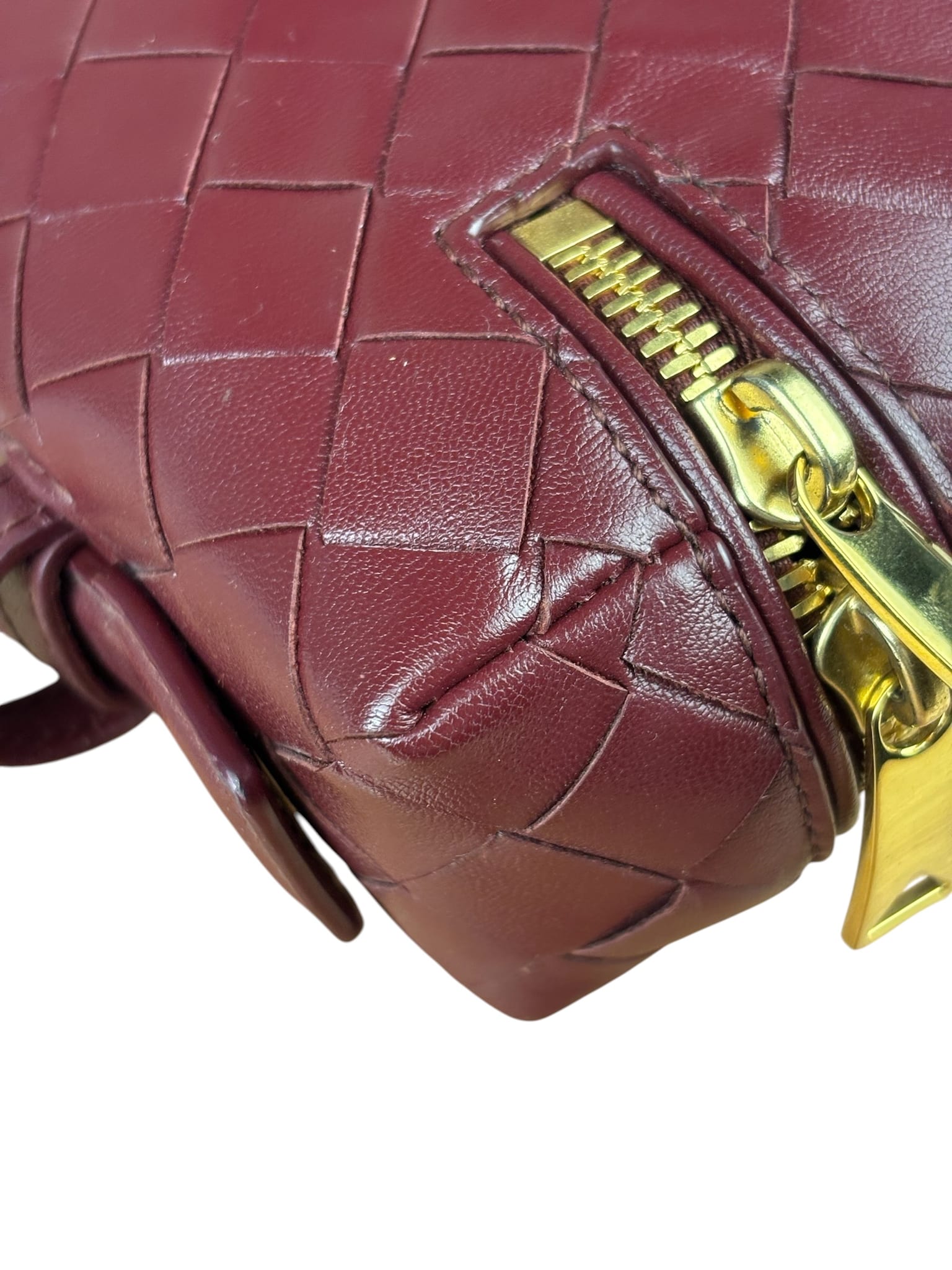 Bottega Veneta Burgundy Leather Intrecciato Bang Bang Vanity Two-Way Bag