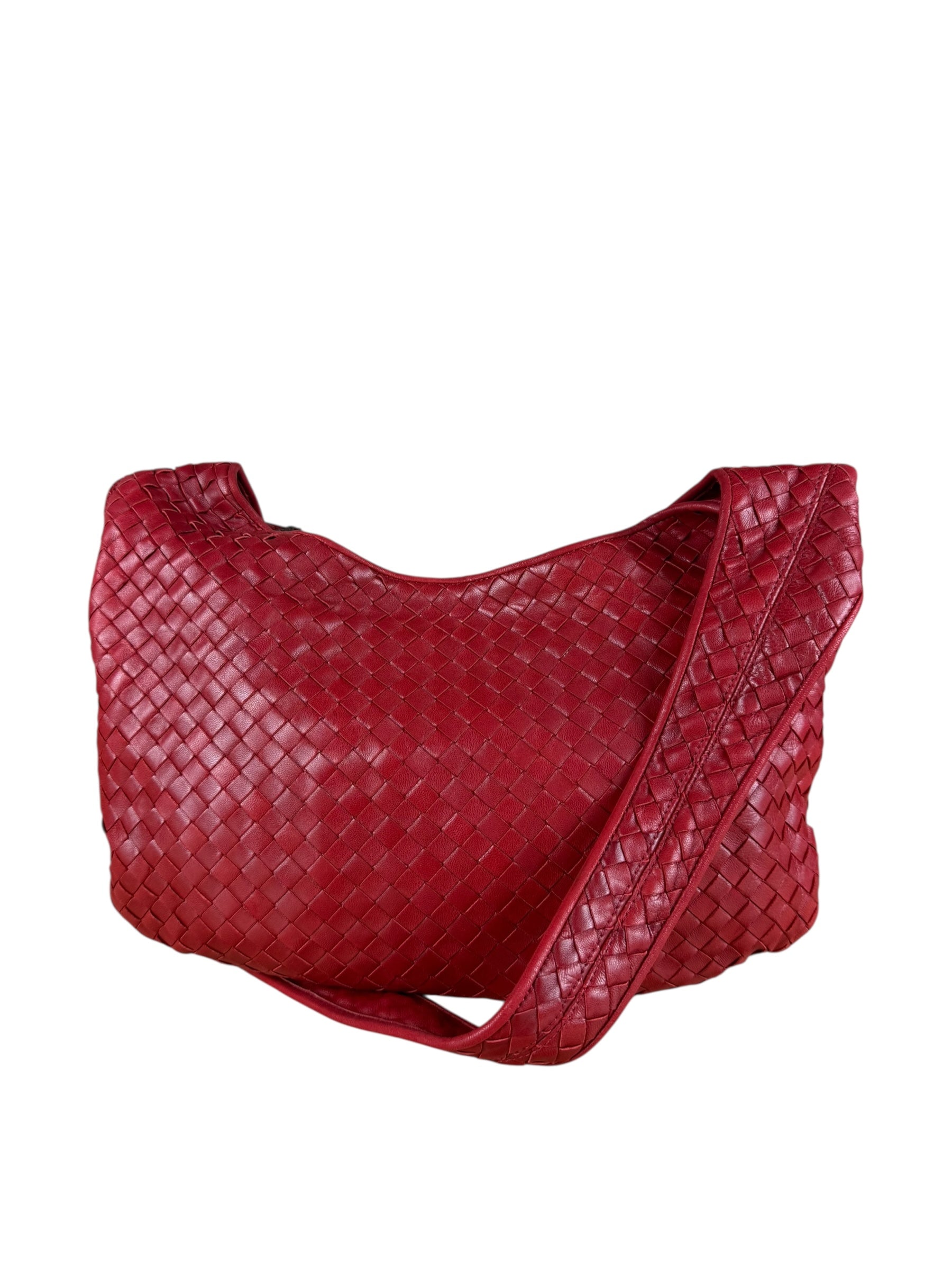 Bottega Veneta Vintage Red Intrecciato Hobo Bag