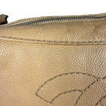 Chanel CC Vintage Beige Leather Caviar Wood Chain Hobo Bag