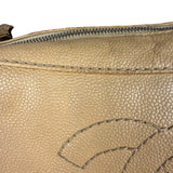 Chanel CC Vintage Beige Leather Caviar Wood Chain Hobo Bag
