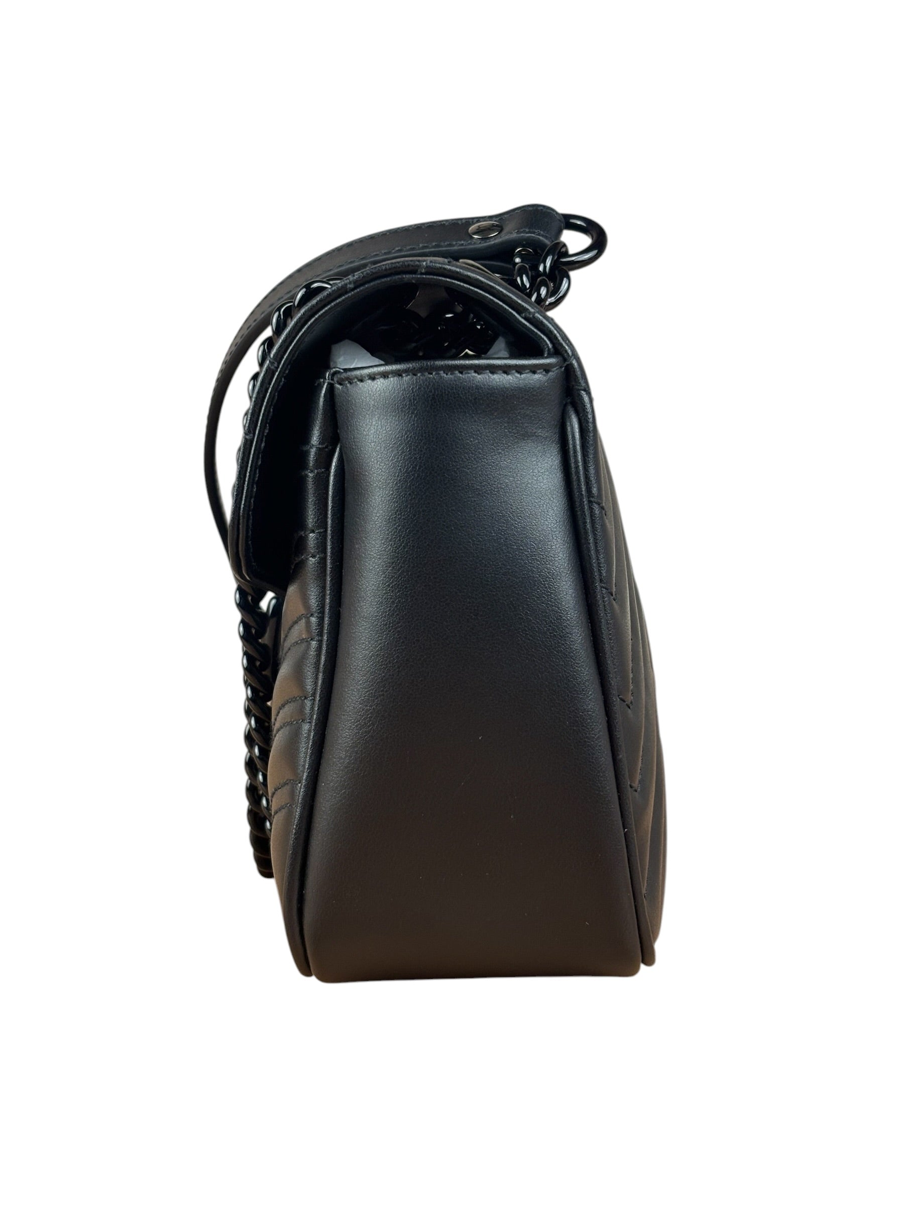 Gucci Black Leather GG Logo Marmont Noir Matelasse Shoulder Bag