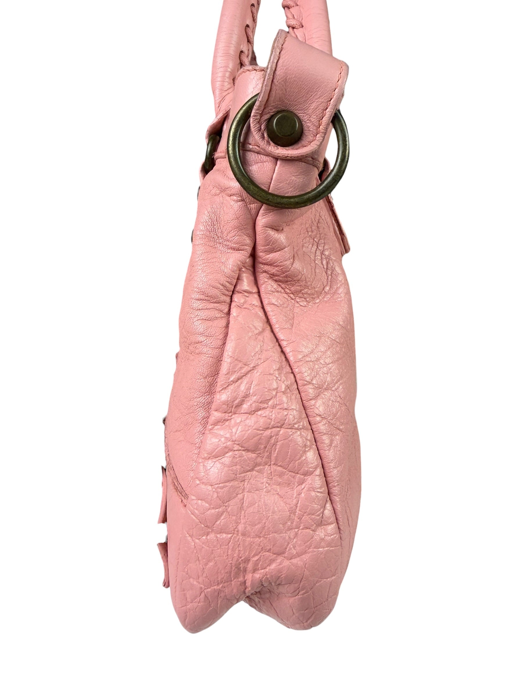 Balenciaga Pink Lambskin Motocross Classic City Two-Way Bag