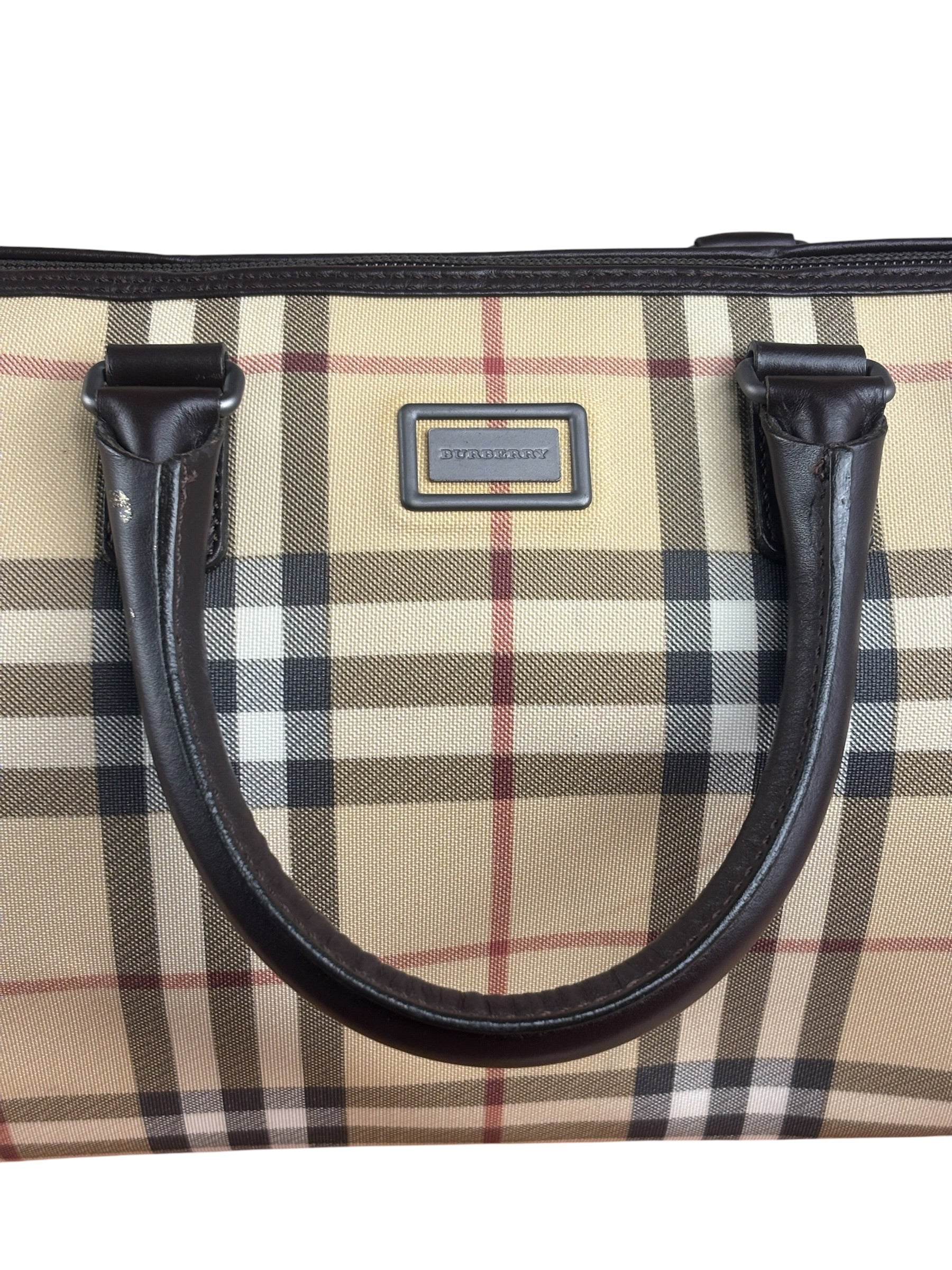 Burberry Leather Trim House Check Small Speedy Handbag