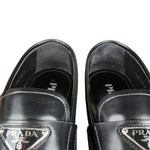 Prada Black Leather Triangle Logo Loafers