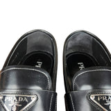 Prada Black Leather Triangle Logo Loafers
