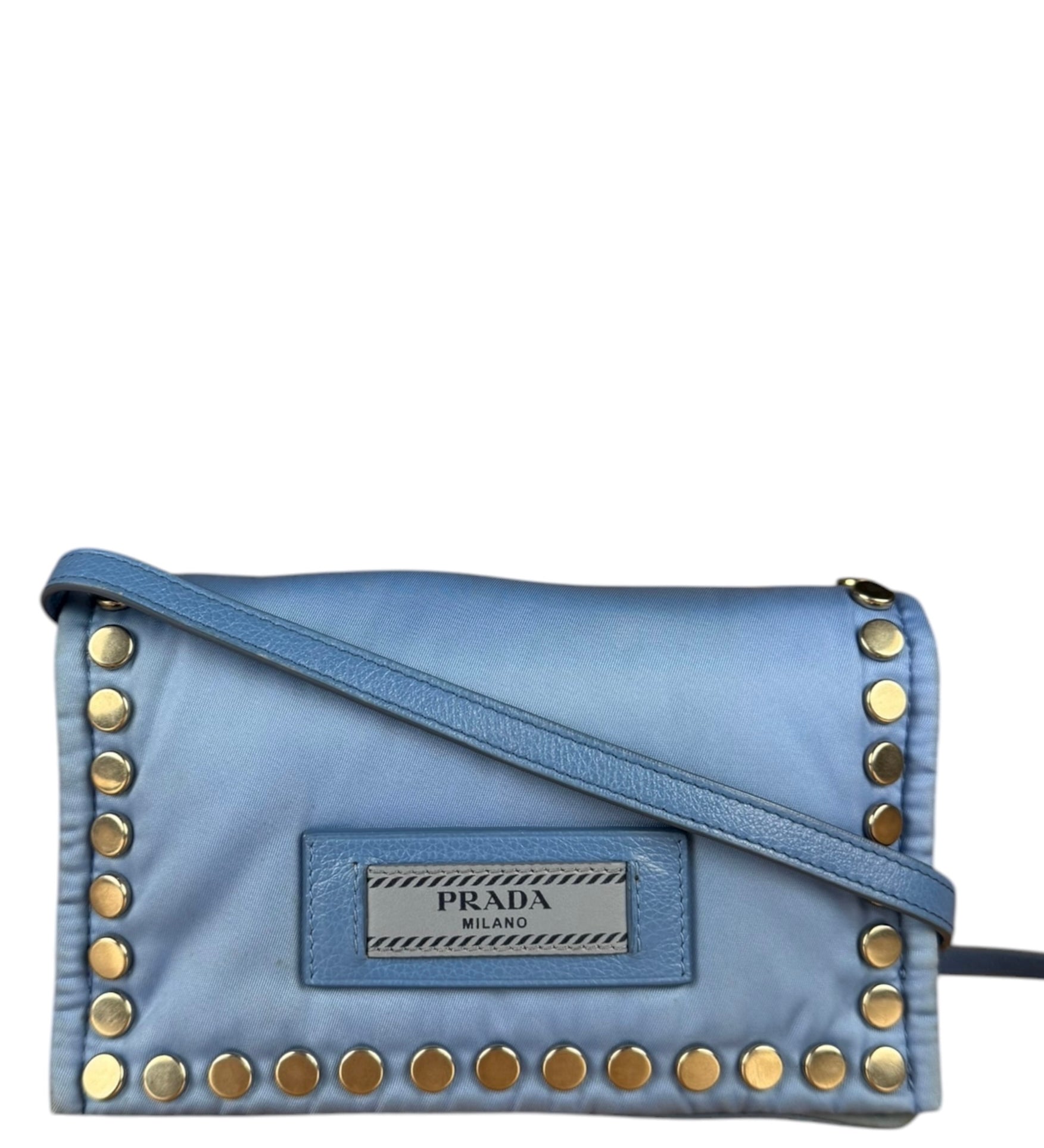 Prada Nylon Blue Studded Crossbody Bag