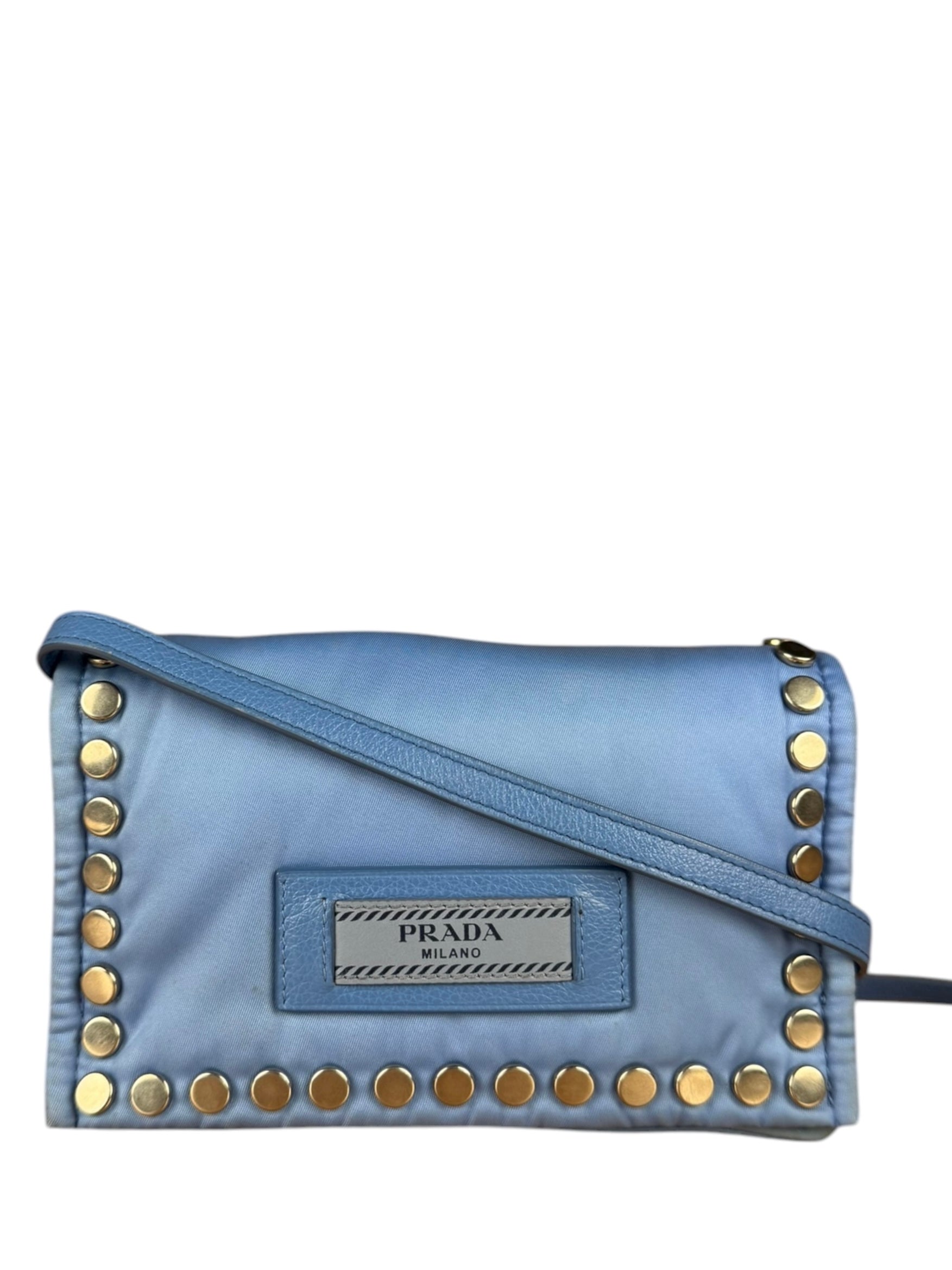 Prada Nylon Blue Studded Crossbody Bag