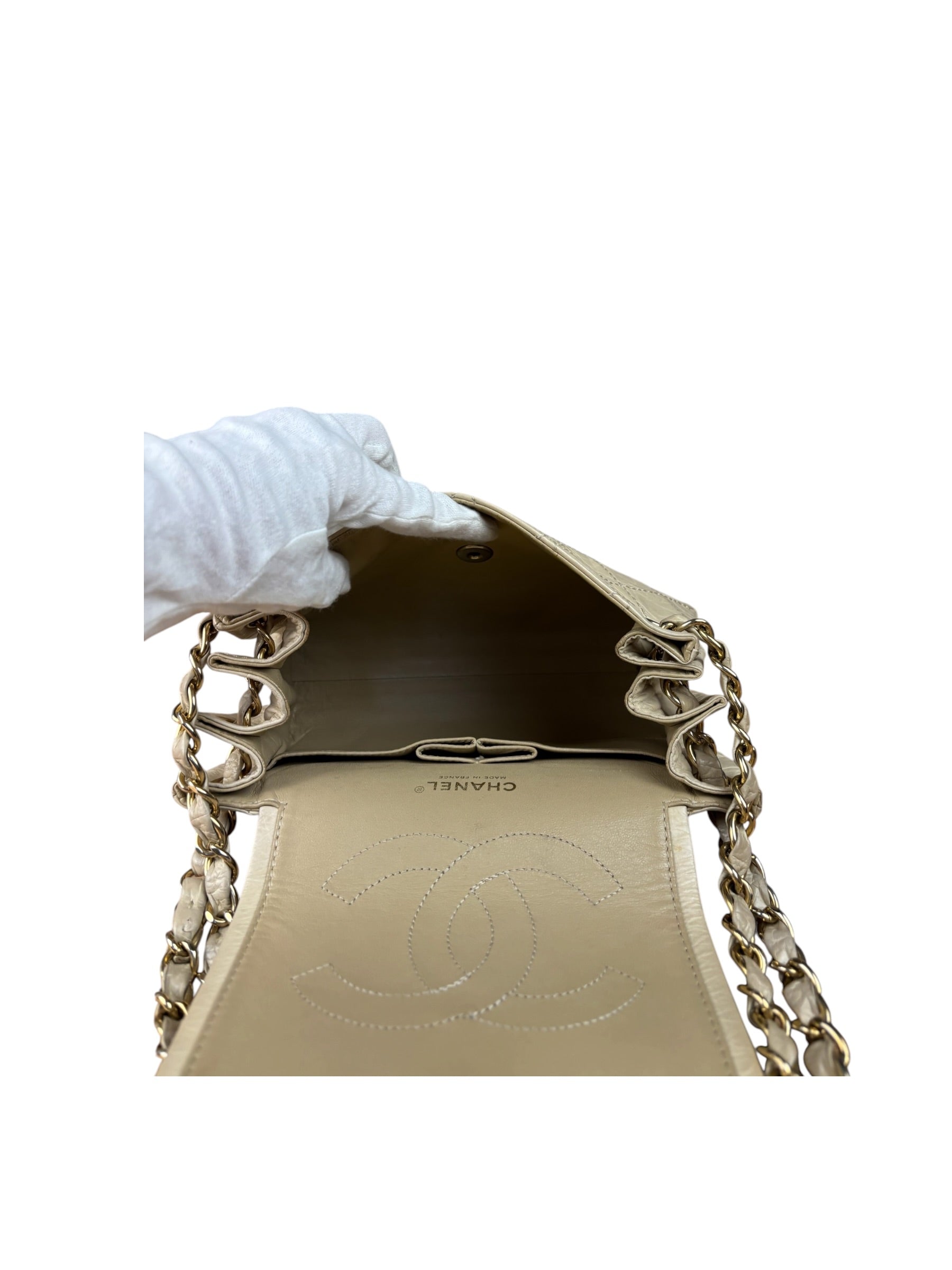 Chanel Beige Quilted Leather Accordion Double Flap Bag 2005