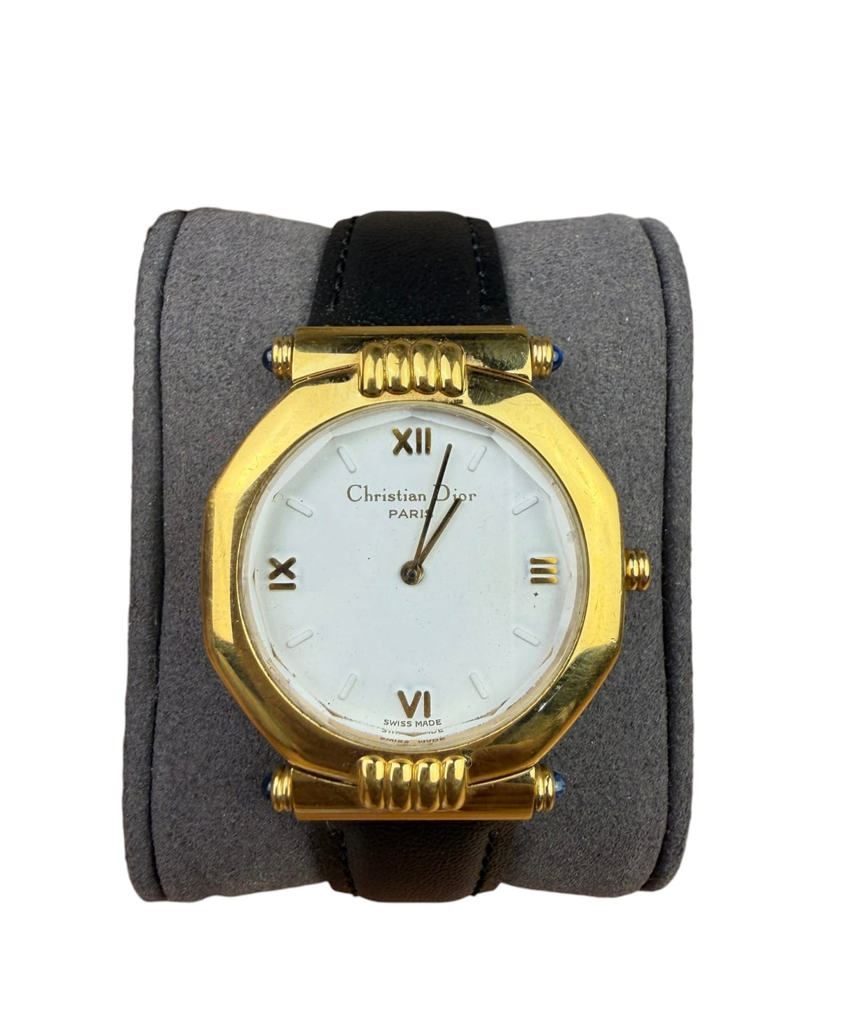 Christian Dior Octagon White Dial Black Leather Strap
