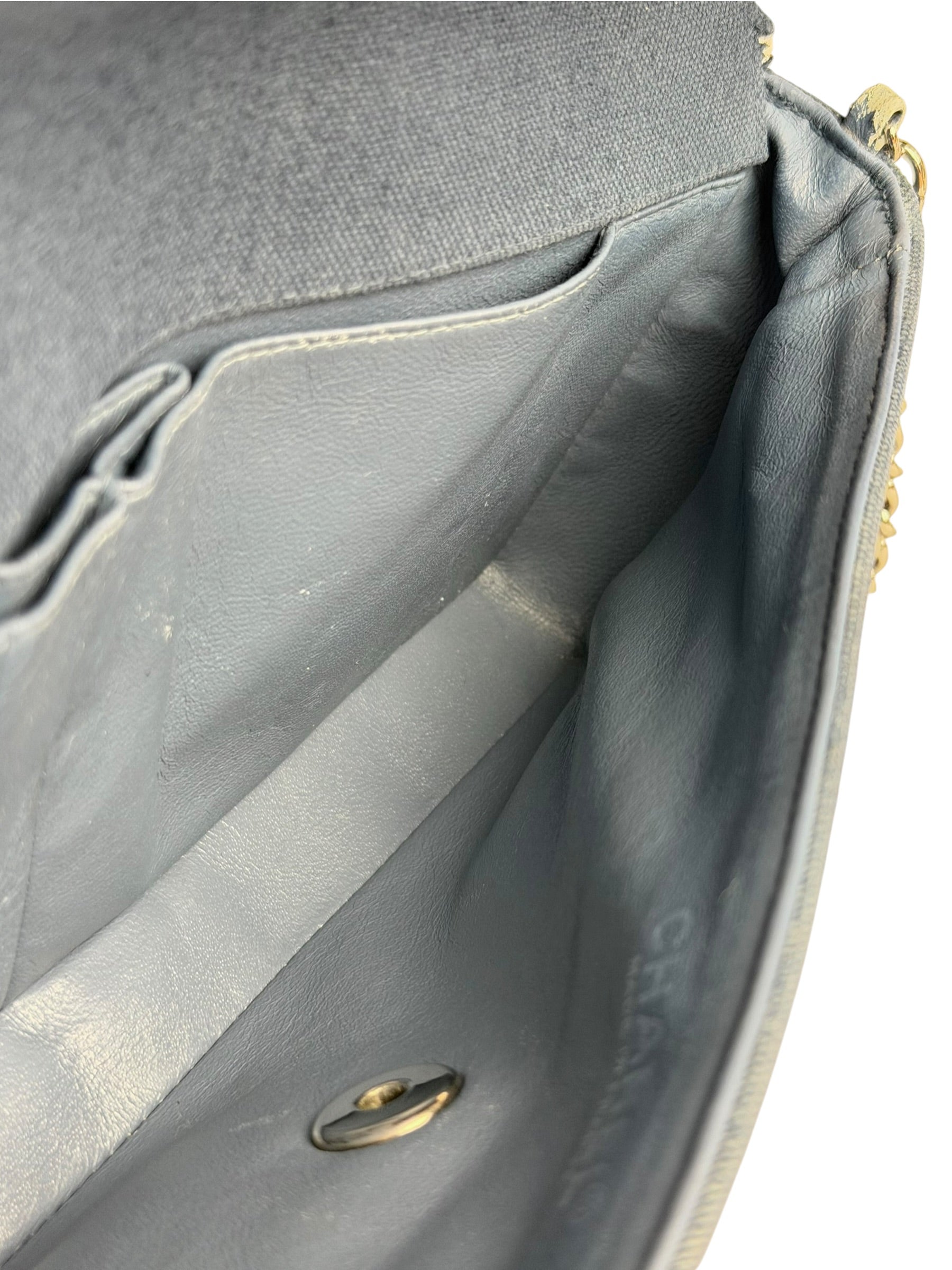 Chanel Blue/Cream Patent Leather Trim East-West Chocolate Bar Shoulder Bag 2002